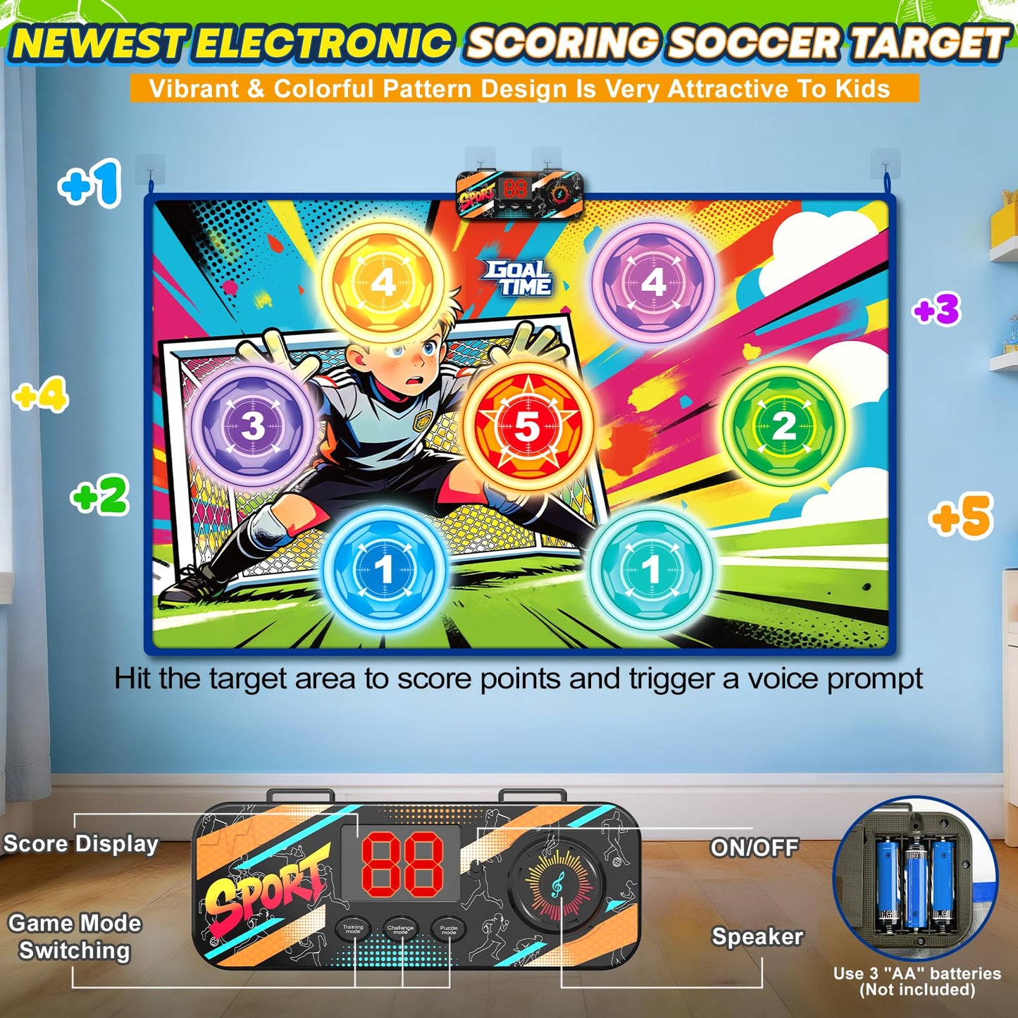 Handwell Toy Soccer Ball Game Set, Soccer Wall mat Indoor Toy with 2 Balls, Ages 3-12 Years