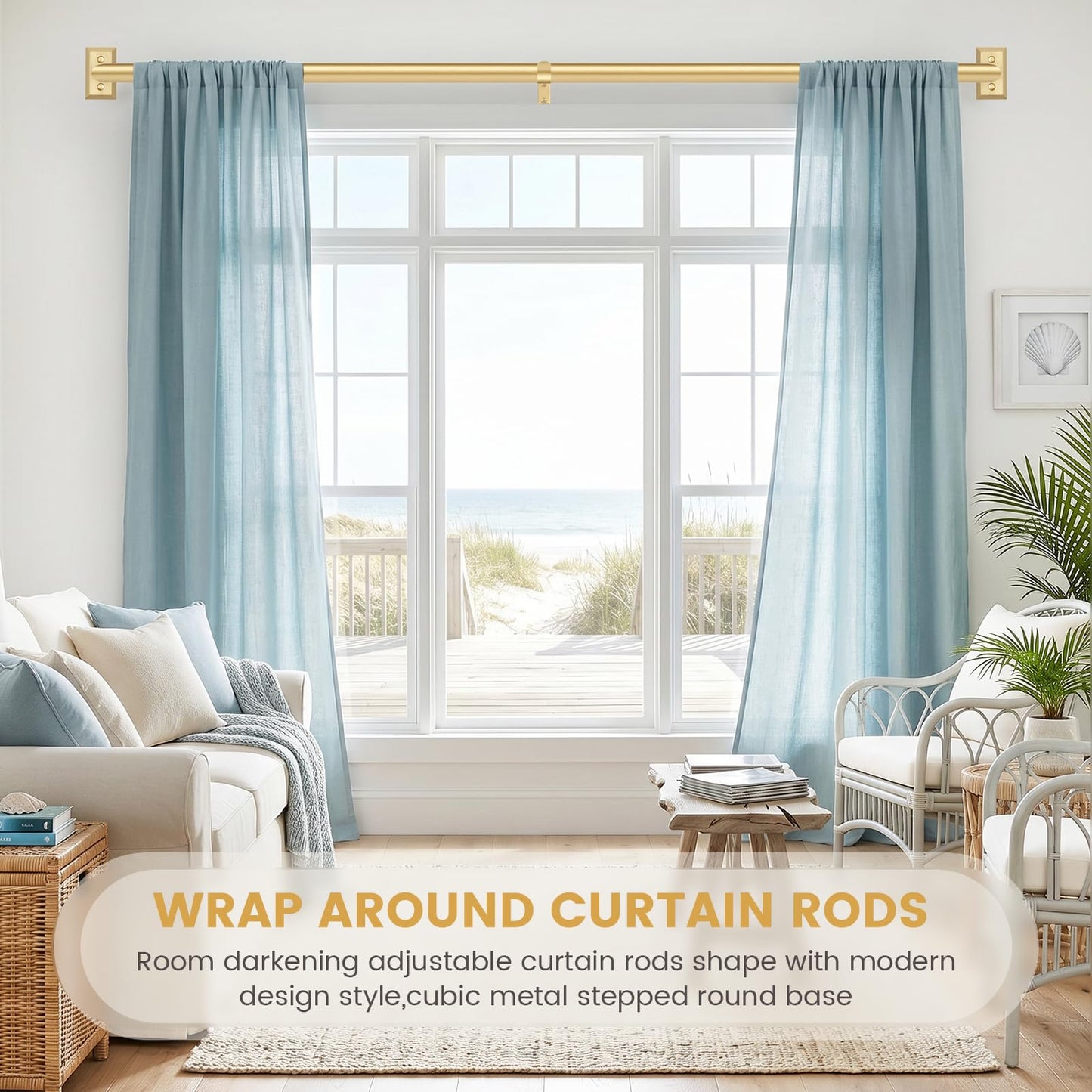 TANGWIN Gold Wrap Around Curtain Rods 72 to 144":Blackout Heavy Duty Adjustable Long Window Curtain Rod Room Darkening,Modern Industrial Curved French Return Metal Drapery Rods Easy Install,Brass Gold