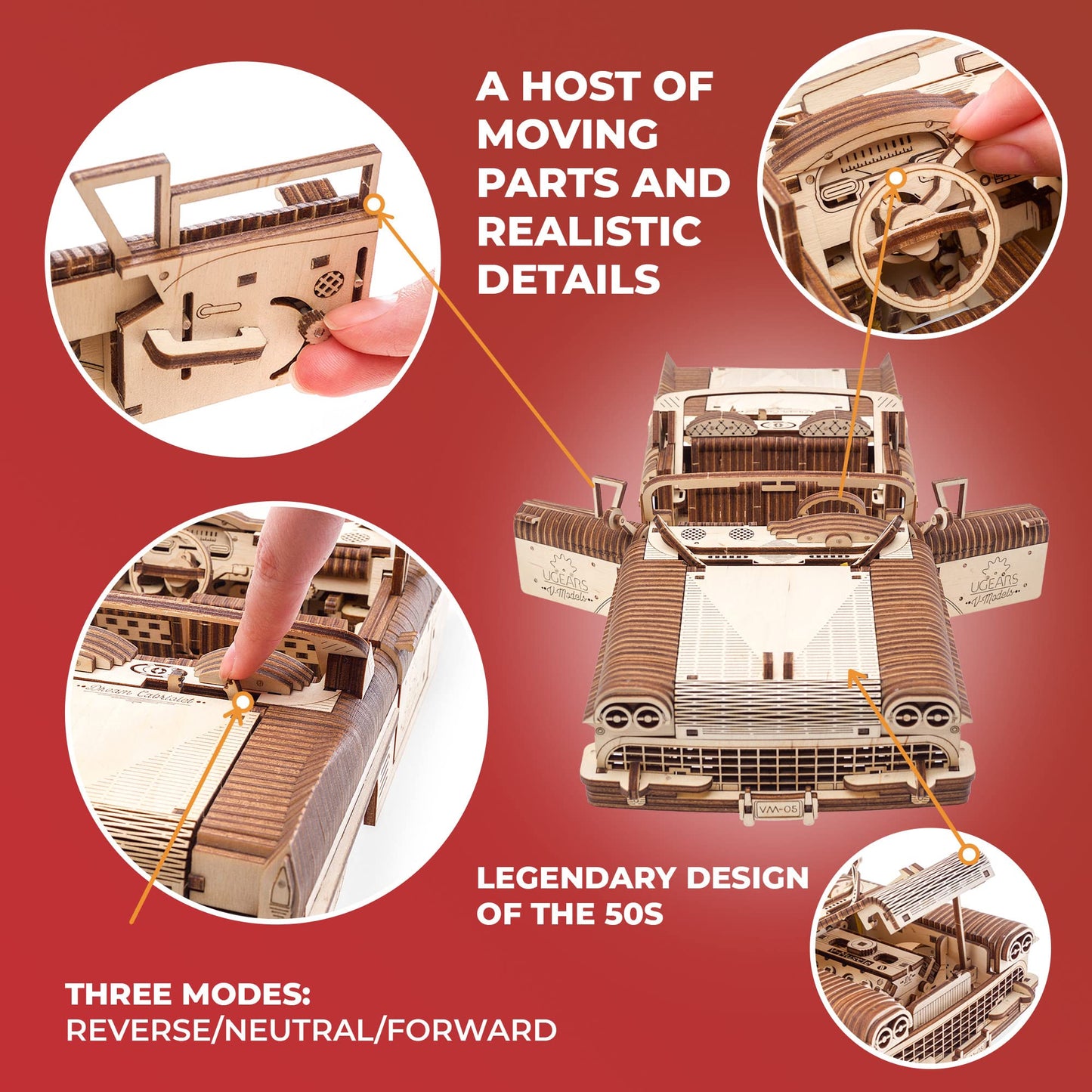 Ugears 3D Puzzles for Adults Dream Cabriolet Mechanical Models Wooden Puzzle Brain Teaser Construction Craft Kits for Adults DIY Puzzle Learning Toys for Kids Woodcraft Convertible Car Building Set