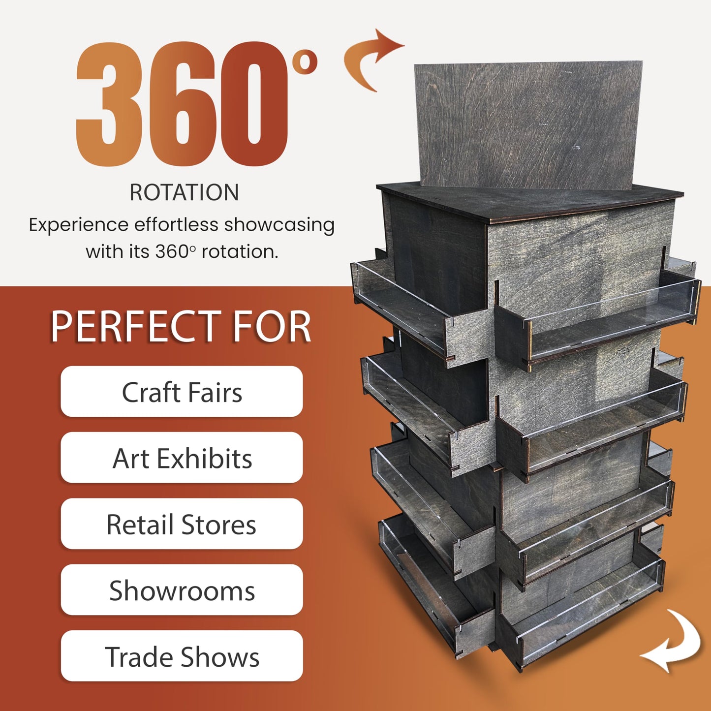 4-Sided Rotating Display Stand - Craft Shows, Trade Shows, Markets - Small & Medium-Sized Items like Stickers, Postcards, Coasters, Note Pads, Napkins - Heavy-Duty, Easy to Assemble (Black)…