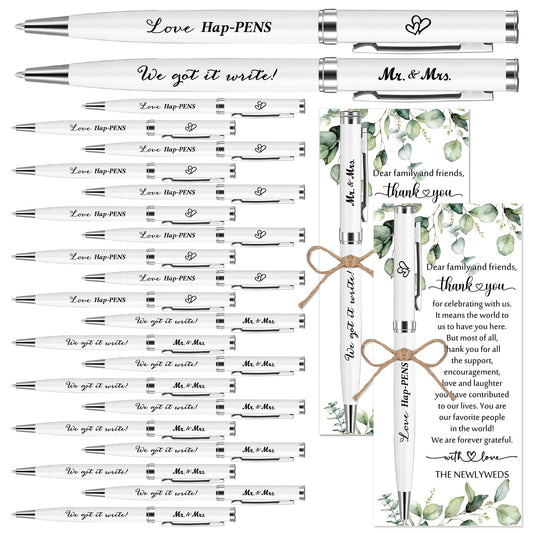 Affrolling 100 Sets Wedding Favors for Guests Bulk Retractable Ballpoint Pen Thank You Cards with Bridal Shower Gift for Guest Wedding Souvenirs Newlyweds Party Supplies (Leaf Style,Hemp Rope)