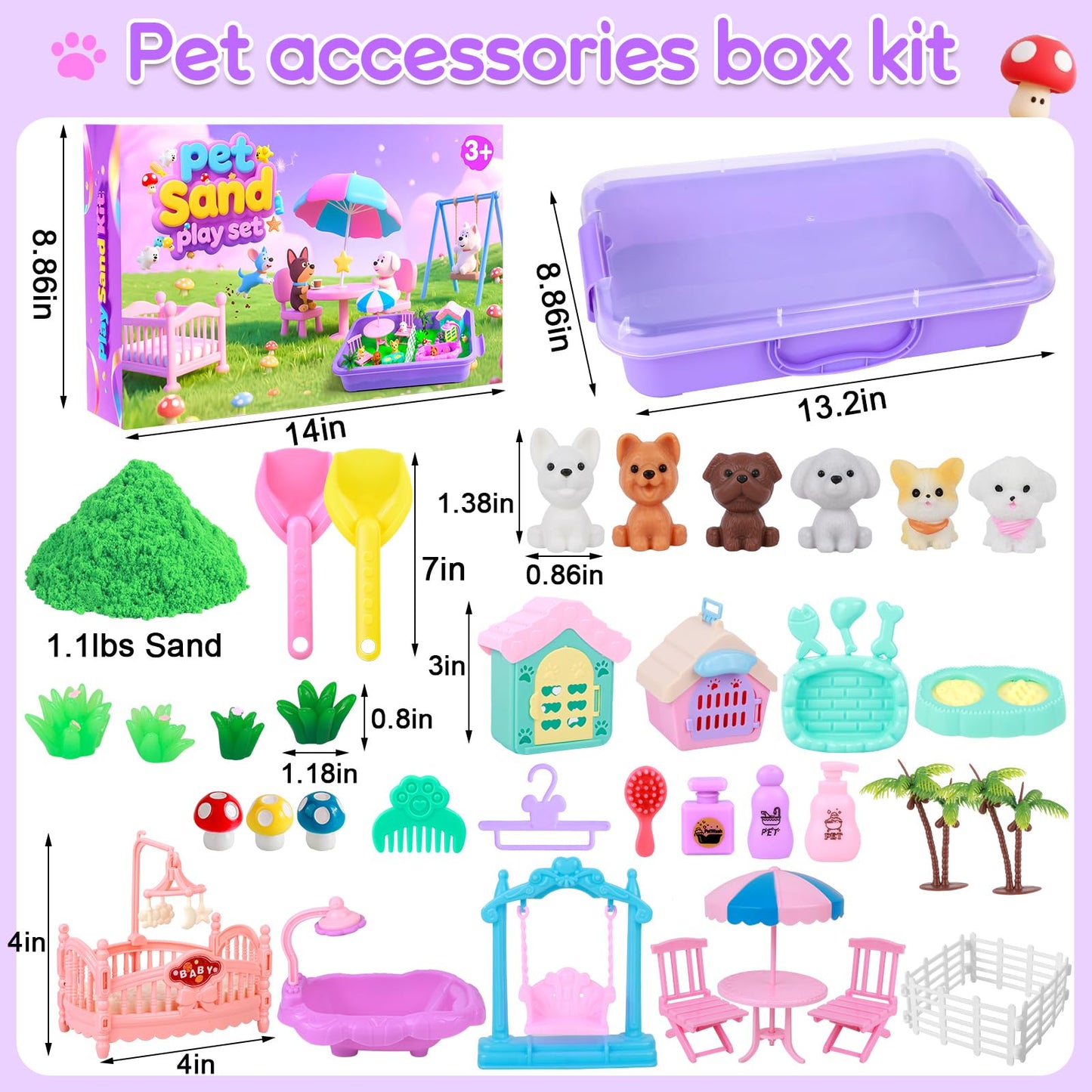 Mikiwon Pet Sensory Bin, Dog Sandbox Play Sand Art Kit with 1.1lbs Sand, Pet Care Sand Set, Sensory Play for Girls Boys Age 3+, Role Pretend Play Beach Toy for Kids Xmas Birthday Gifts
