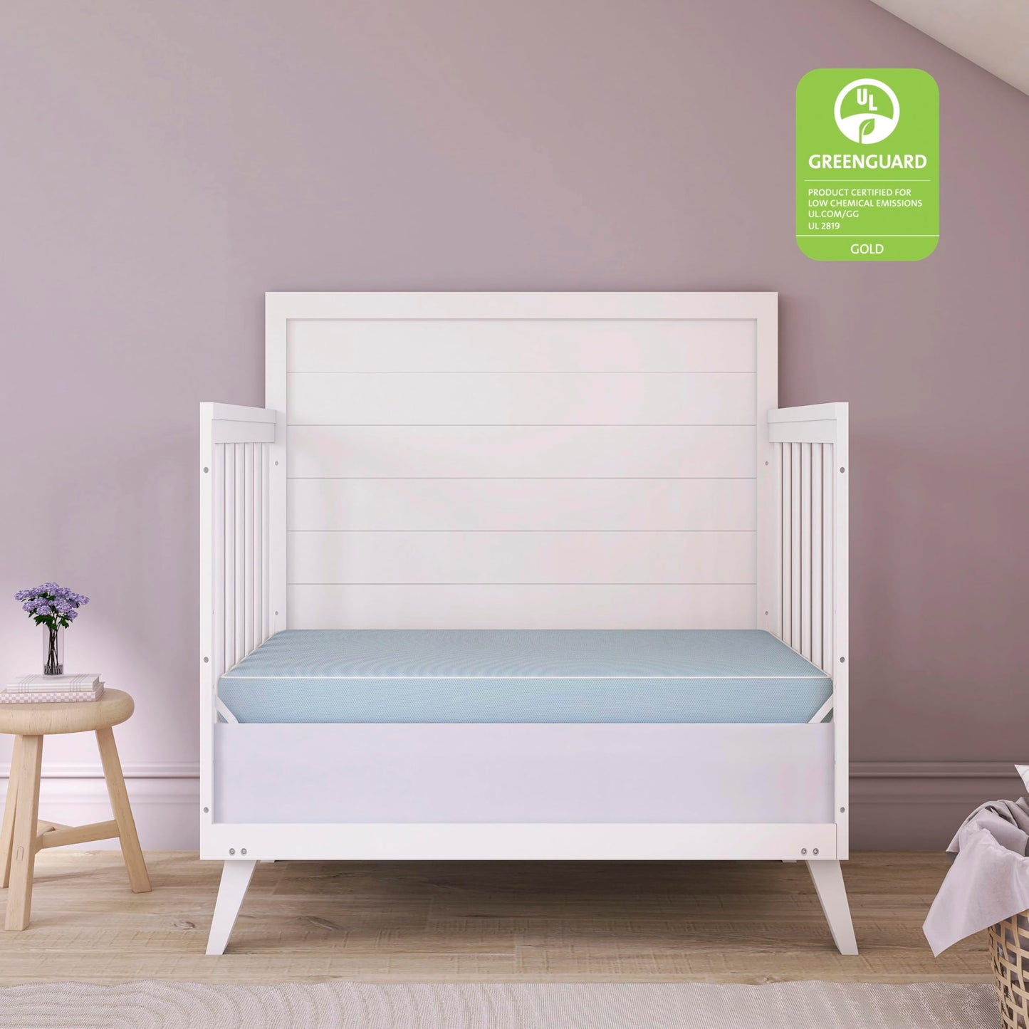 Dream On Me Snuggles Extra Firm Dual-Sided Baby Crib Mattress with Breathable Fabric, Water & Odor Resistant, GREENGUARD Gold Certified, Fits Mini & Portable Cribs (38”x 24”x 3”) - Blue Mist