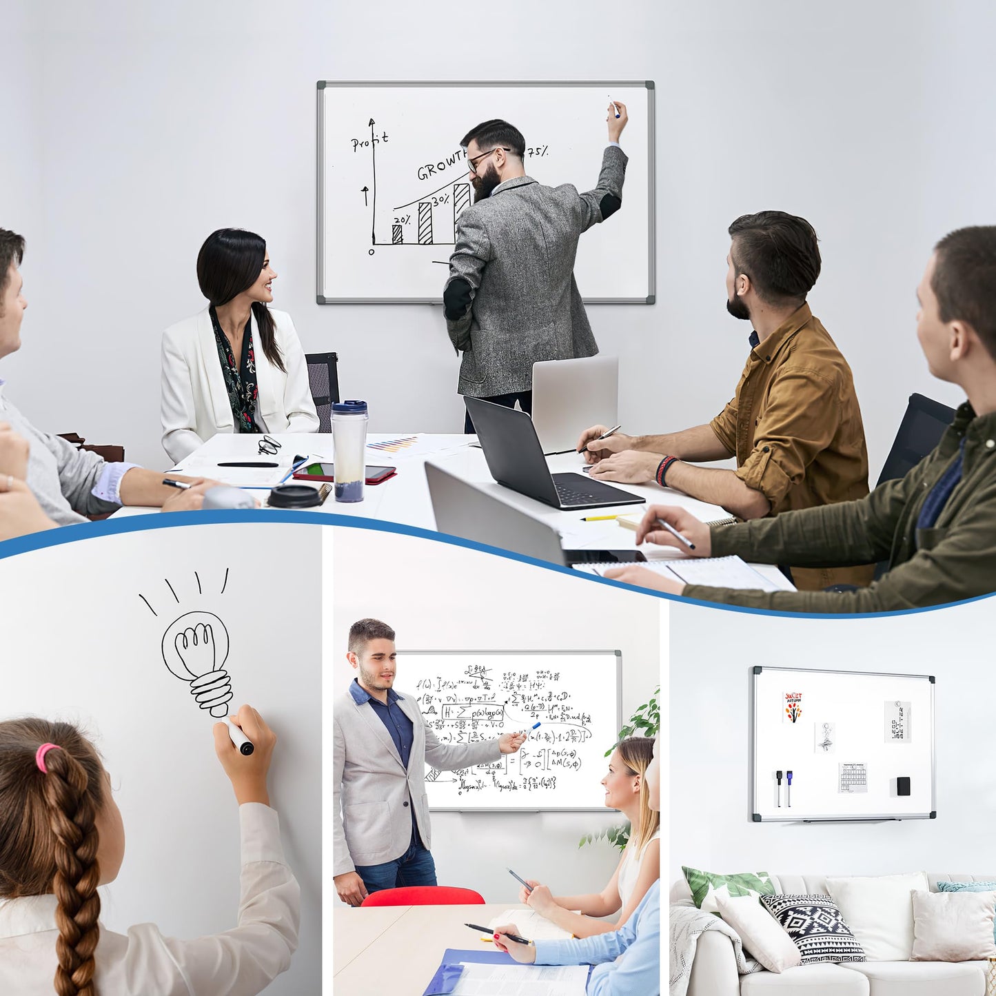 SCRIBANX Magnetic White Board for Wall, 36" x 24" Dry Erase Board Kit with 2 Magnetic Markers, 4 Magnets, Eraser, Pen Tray & Mounting Kit - White Boards for Home, Office,School