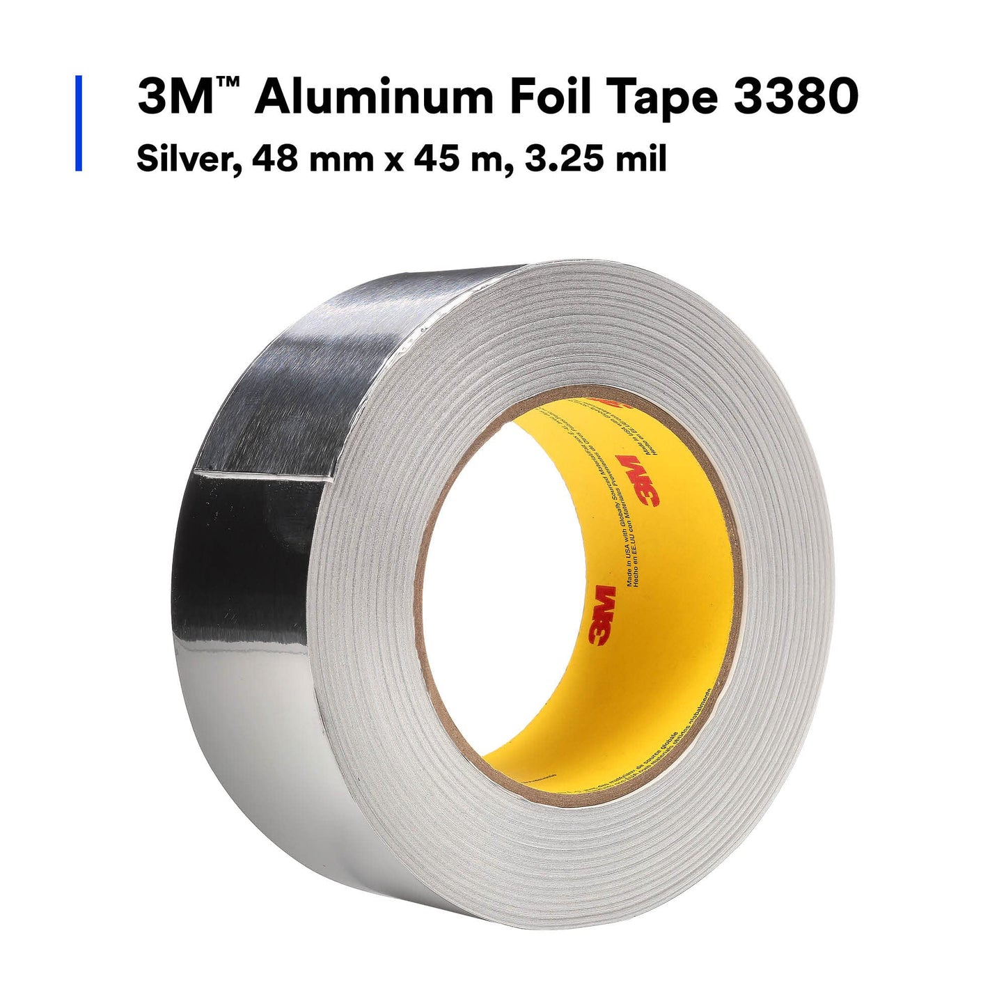 3M Aluminum Foil Tape 3380, Silver, 48 mm x 45 m, 3.25 mil
