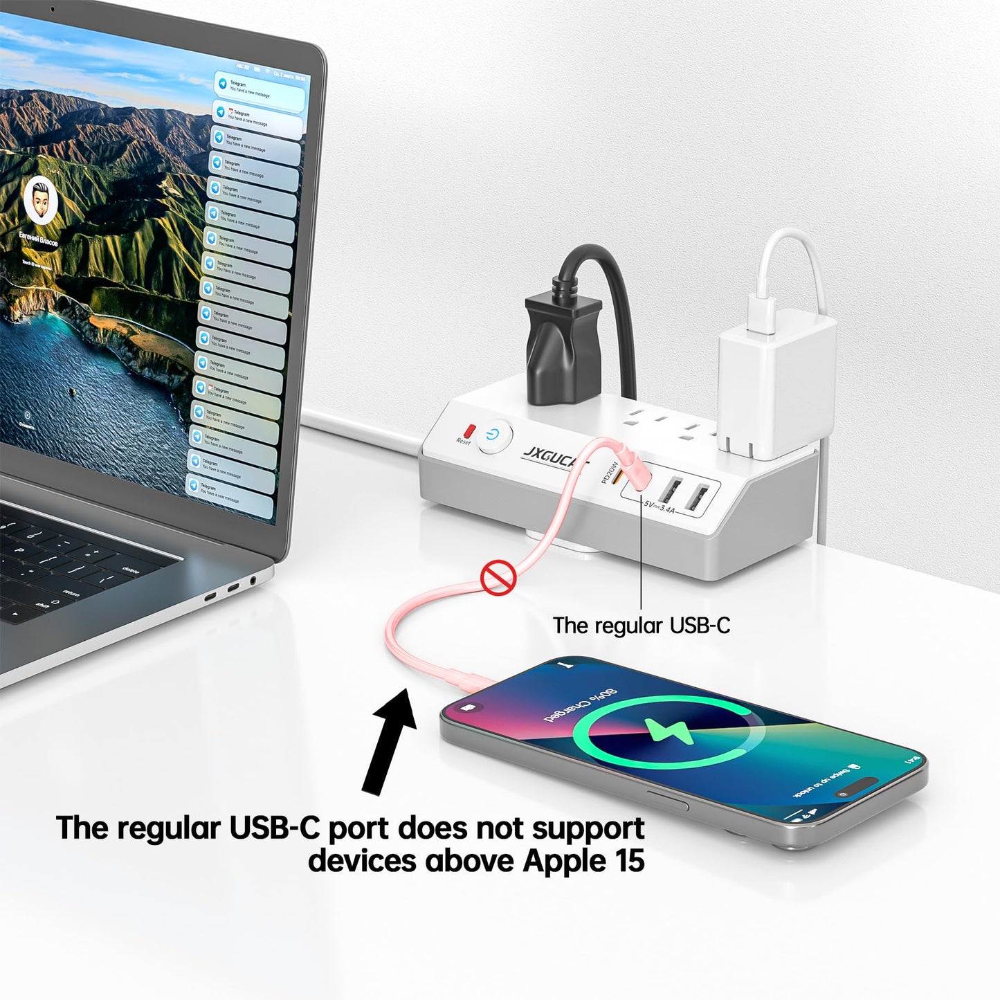 Desk Clamp Power Strip with USB C, JXGUCAT PD 20W Fast Charging Power Station, Removable Desk Clamp Mount Power Strip Surge Protector, 10 ft Cord with 4 Outlet 4 USB Ports, Fit 1.8" Tabletop Edge