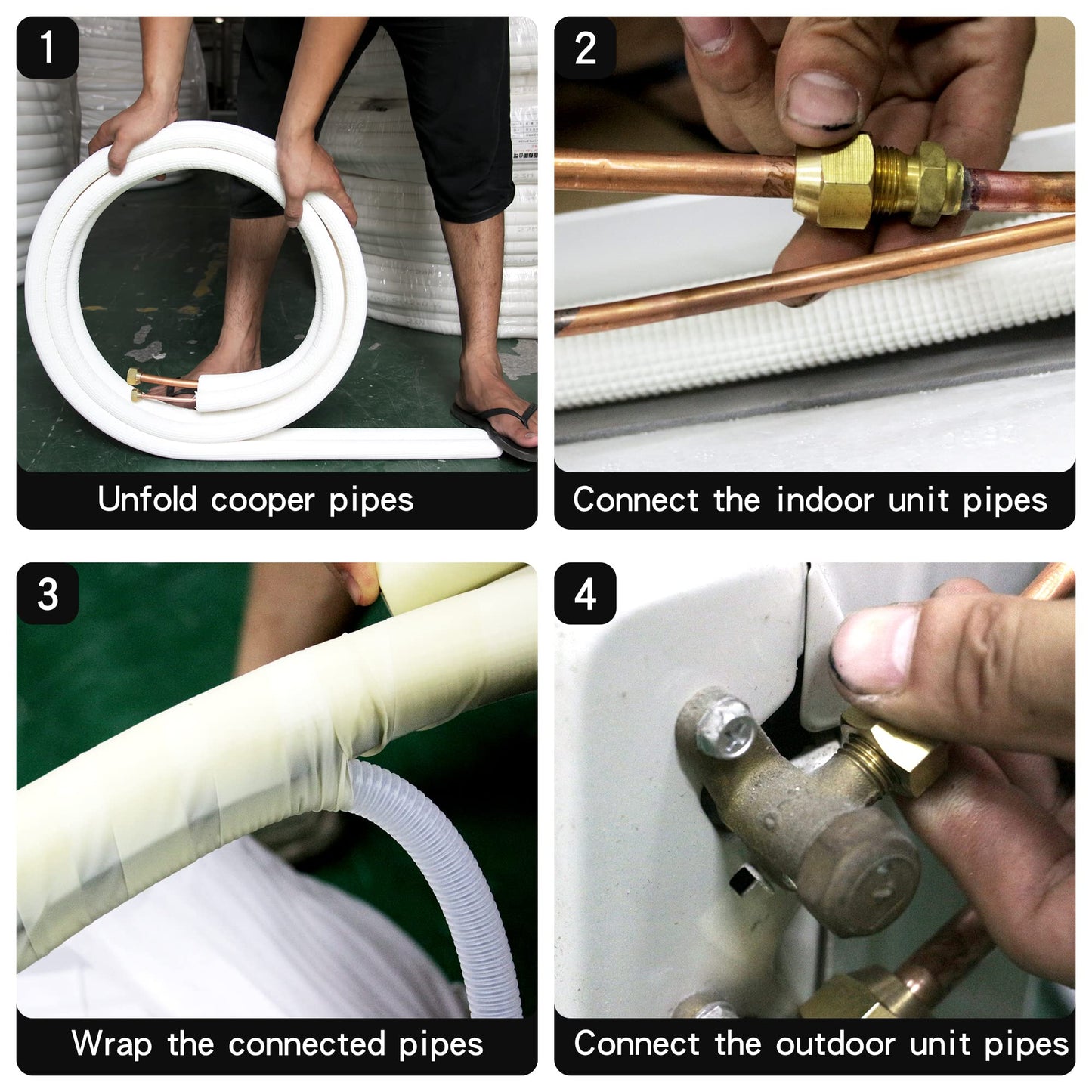25ft Length Mini Split Line Set,1/4" 1/2" OD Copper Pipes Tubing and 3/8 White PE Thickened Insulated Coil with Flared Nuts for Mini Split Air Conditioner HVAC or Heat Pump System. (25Ft(1/4+1/2))
