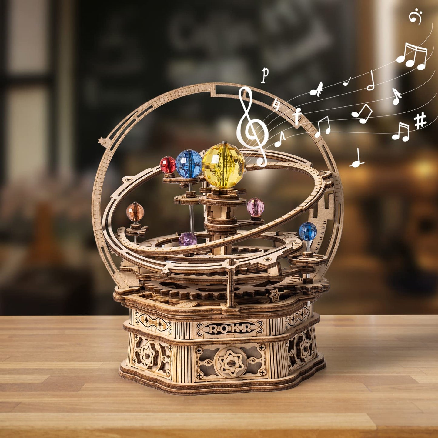 ROKR 3D Wooden Puzzles Rotatable DIY Model Music Box Mechanical Starry Night - Educational Brain Teaser Assembly Model Building Kits, Adults Crafts Hobbies Gifts for Adult (Starry Night)
