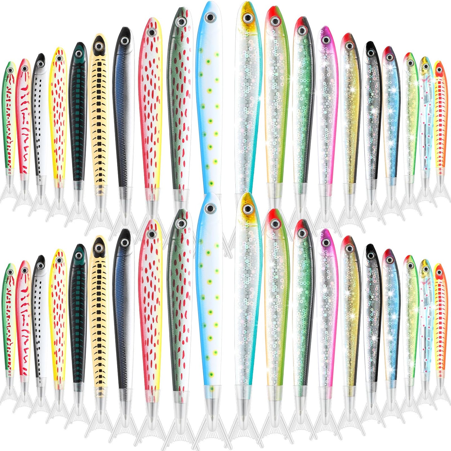 Meanplan Fish Pen Favors Gifts Cute Fishing Party Decorations Creative Glitter Ballpoint Pens for Adults Office Birthday Themed Party Decor(40 Pack)