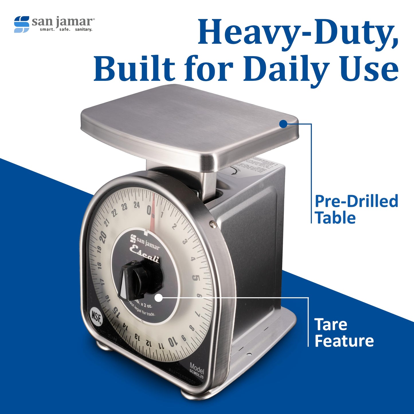 San Jamar Ms Series Mechanical Dial Scale Manual Food Scale with 2 Pound Capacity for Kitchens, Restaurants, And Cooking, Metal, 32 Ounces, Silver