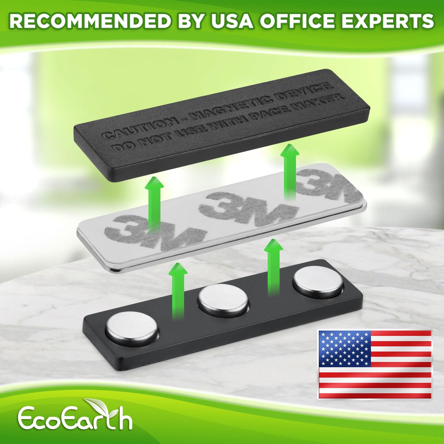 EcoEarth Adhesive Two-Piece Design Name Tag Magnets (100 Badge Holders, 1.75 x 0.5 inches) with 3 Extra-Strong Neodymium Magnets for ID Badge Holders