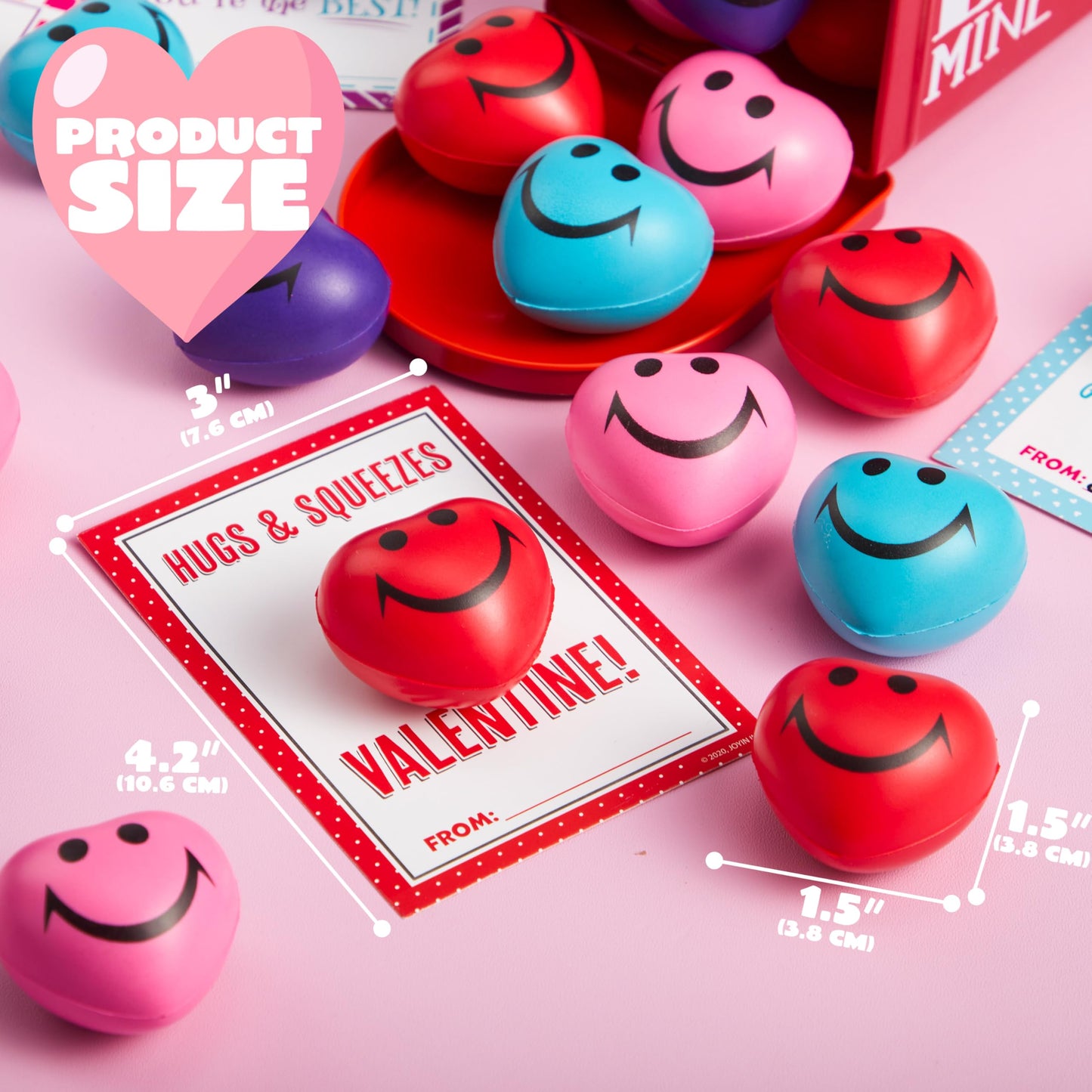 JOYIN 28 Packs Heart Shape Stress Balls with Cards, Stress Relief Fidget Toys for Valentine Party Favors & Classroom Prizes