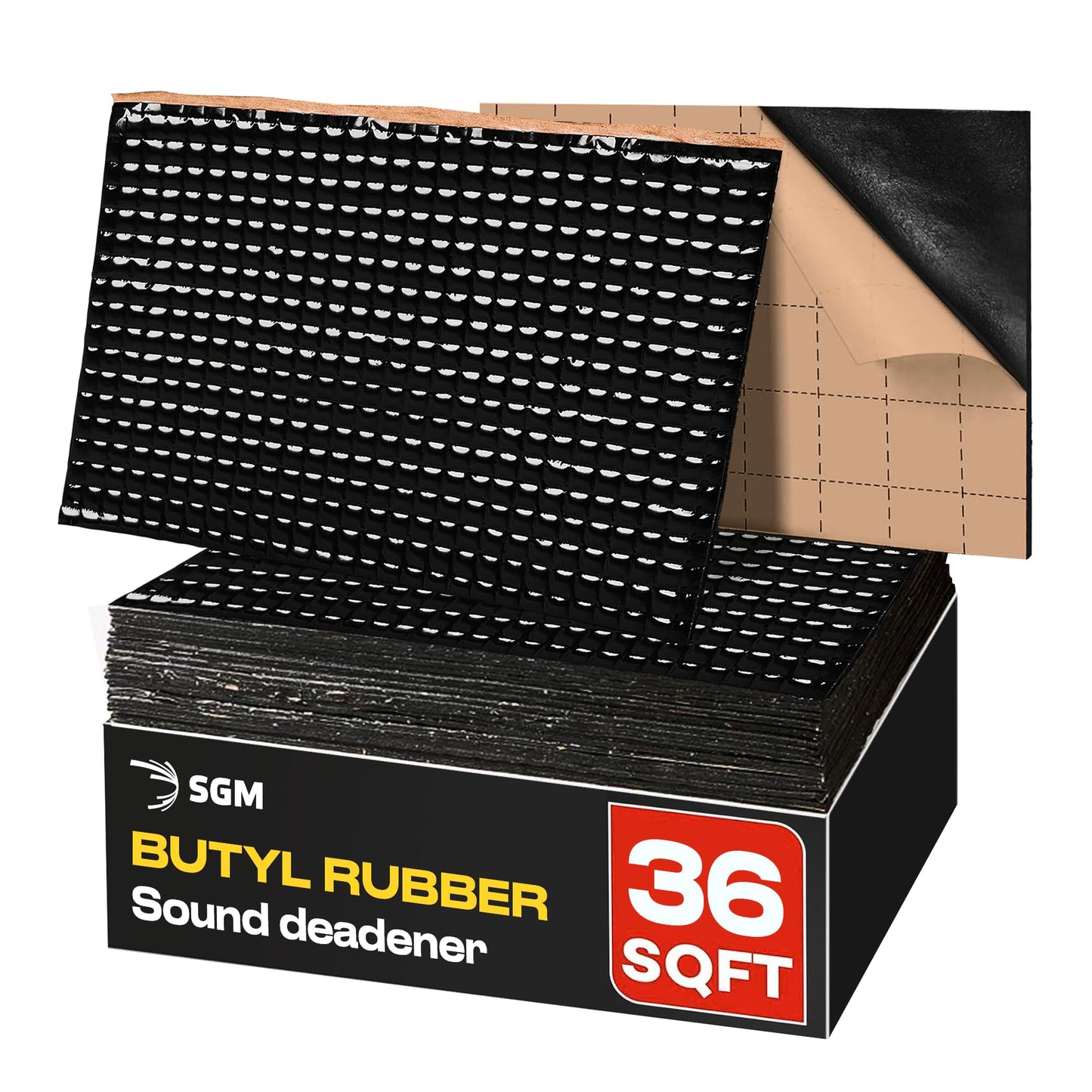 SGM Black Premium Car Sound Deadening Mat 80 mil (2mm) 36 sqft (3.4 sqm), Automotive Sound Deadener, Self Adhesive Butyl Car Sound Deadening Material, Audio Noise Insulation and Dampening Sheets