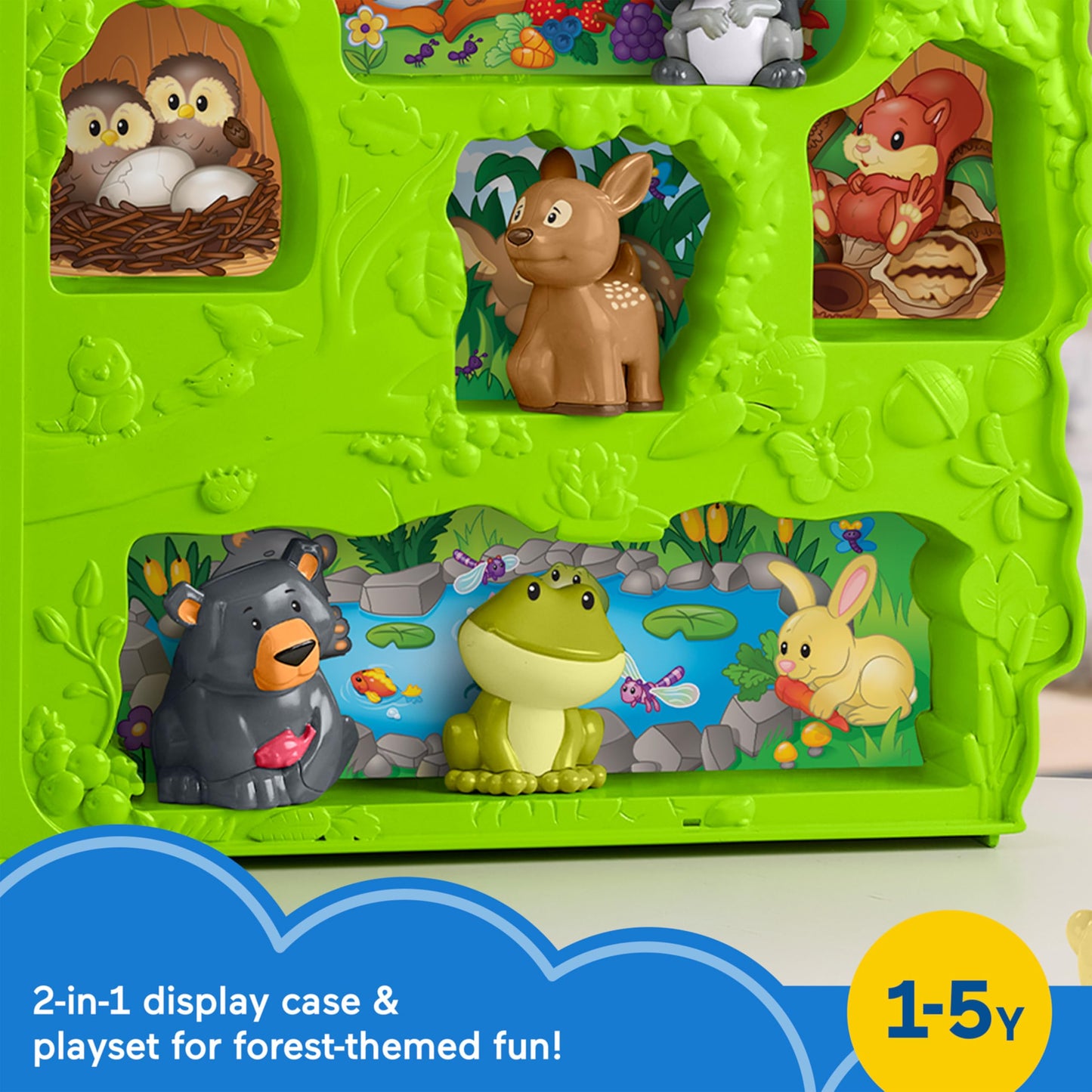 Fisher-Price Little People Toddler Toy Forest Friends Carry Case Playset with Animal Figures for Pretend Play Kids Ages 1+ Years