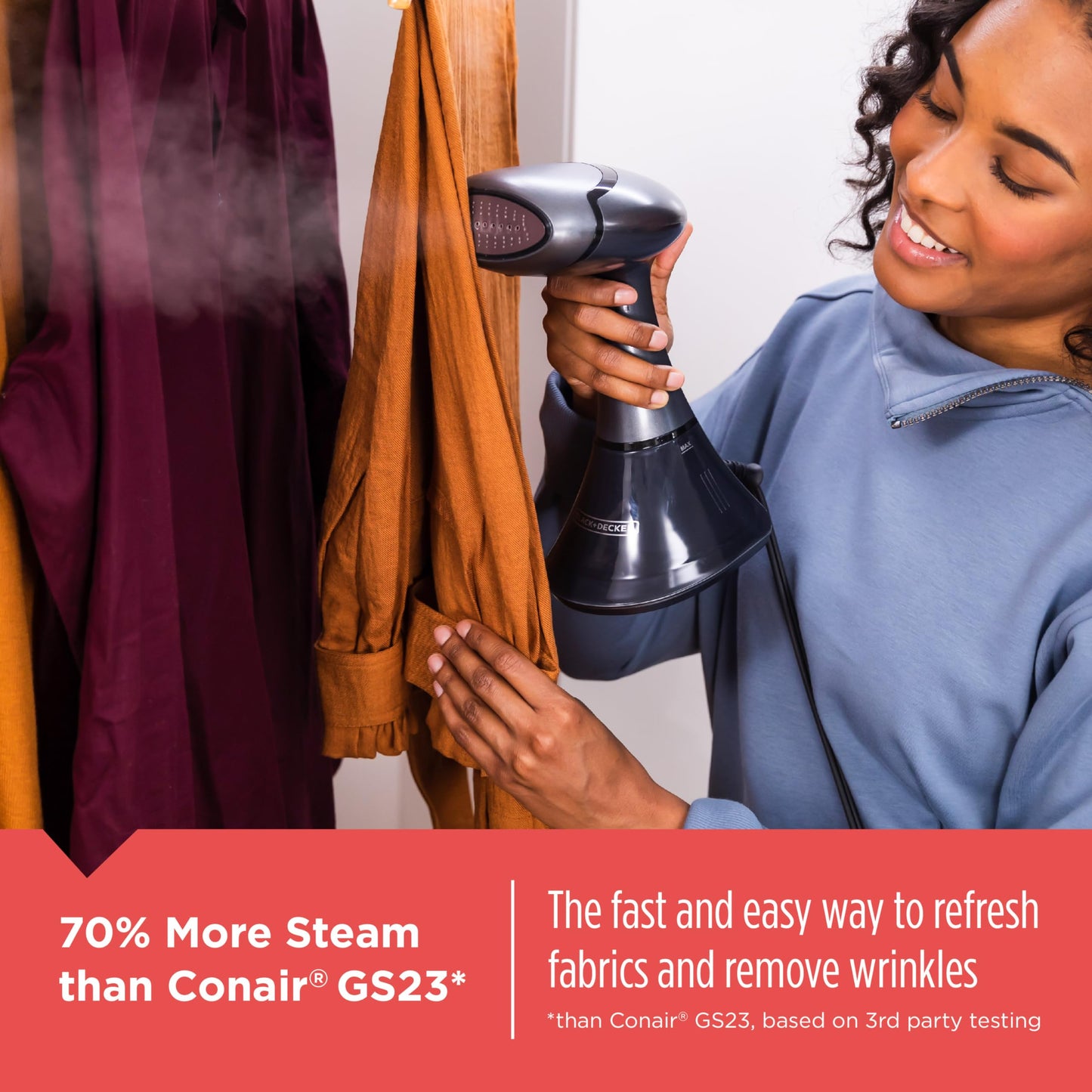 BLACK+DECKER Advanced Handheld Steamer HGS350, 45-Second Heat Up, 70% More Steam, Removes Wrinkles from Fabrics, Clothing and Upholstery