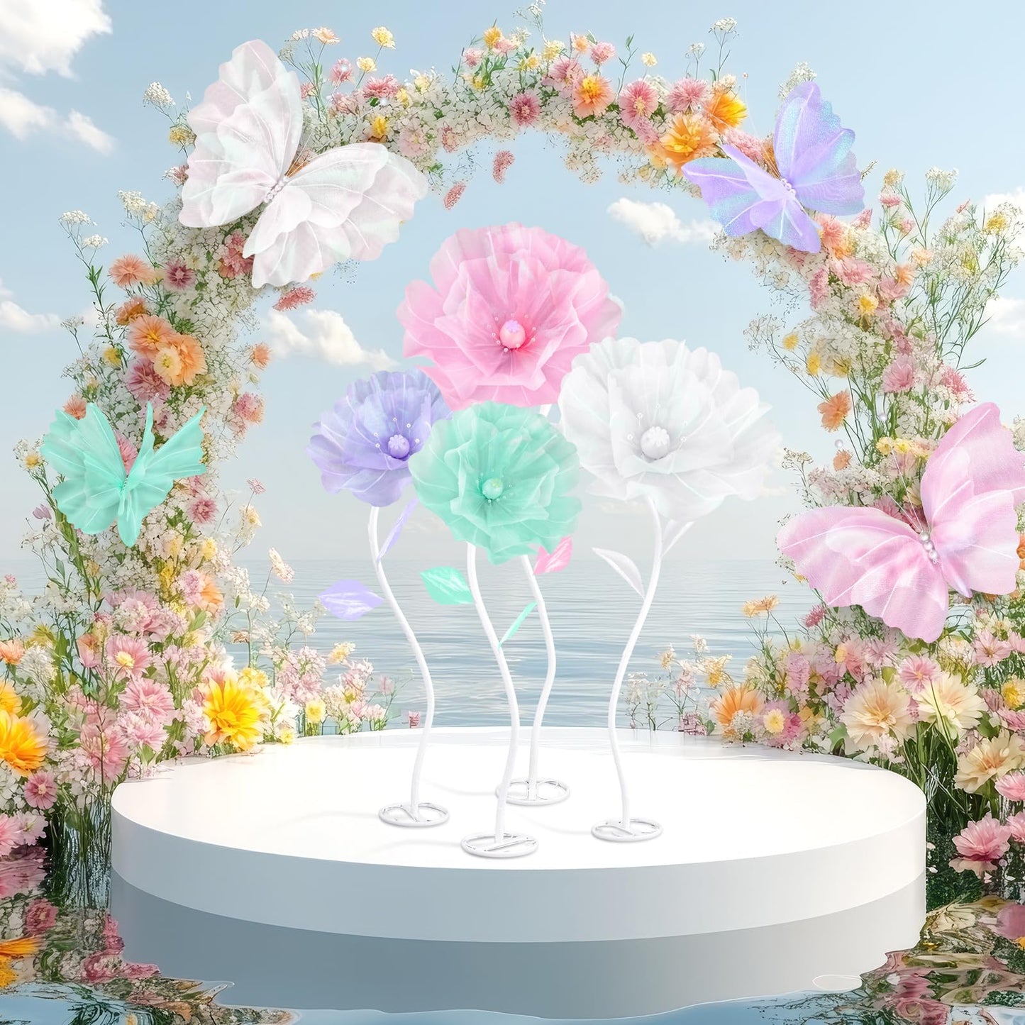 Cinnvoice 8 Pcs Pastel Large Butterfly Flower Decorations 20 Inch 12 Inch 3D Giant Pastel Silk Butterfly Big Flower Mariposas Grandes para Decoracion for Wedding Backdrop Birthday Party