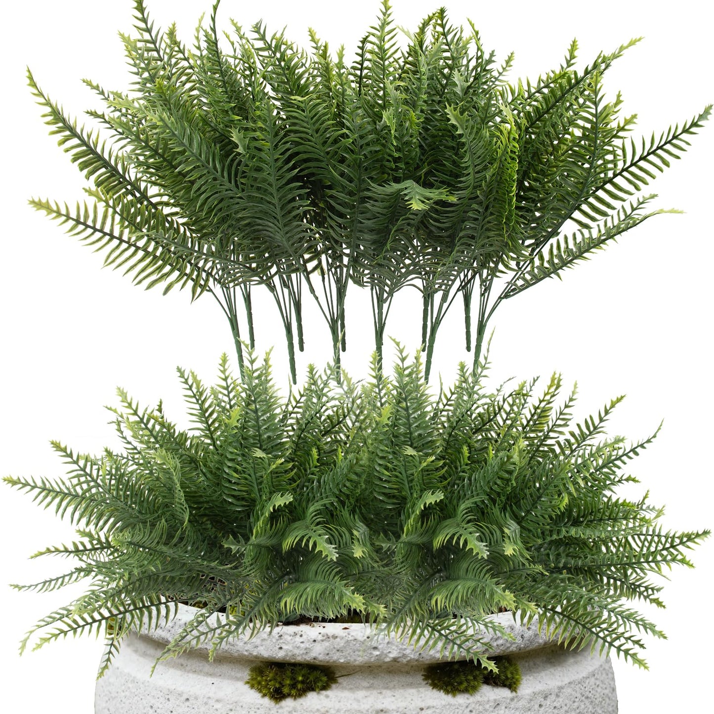 lovemoon 24 Pcs Fake Ferns for Outdoors UV Resistant Faux Fern Plants, Artificial Greenery Fern Bushes for Indoor Garden, Porch & Patio Greenery Decor (24, Green)