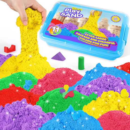 AtMini Play Sand for Kids, 11lbs 6 Colored Sands, Magic Sand Bulk, Play Sand for Sensory Sandbox Sand Kit for Boys and Girls (Blue Tray)