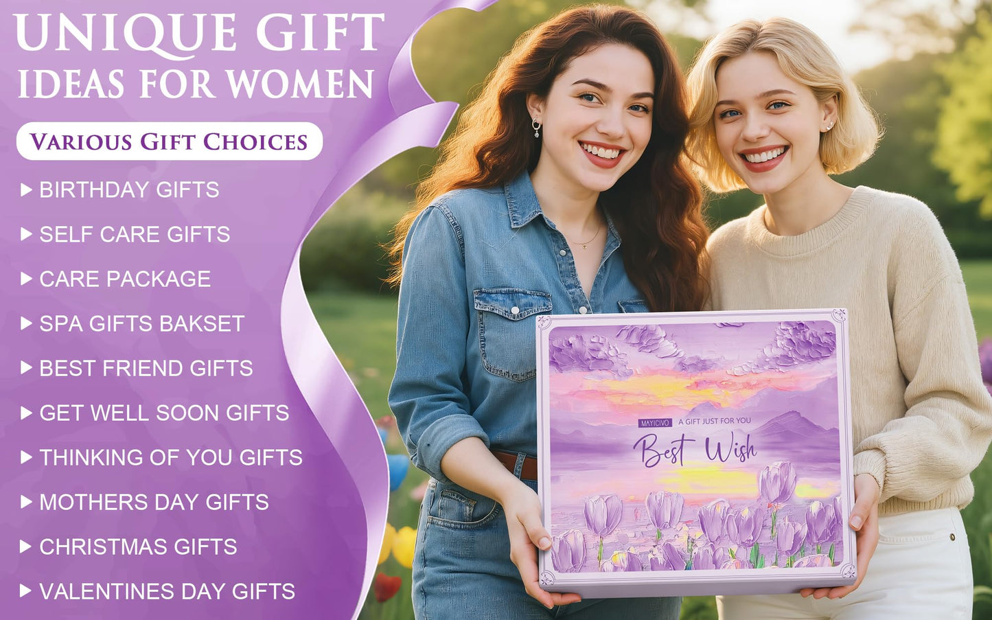 Birthday Gifts for Women Self Care Set Get Well Soon Gift Baskets, Relaxing Lavender Spa Gift Basket Care Package for Women, Unique Easter Gifts for Mom Her Girlfriend Sister Best Friends Wife