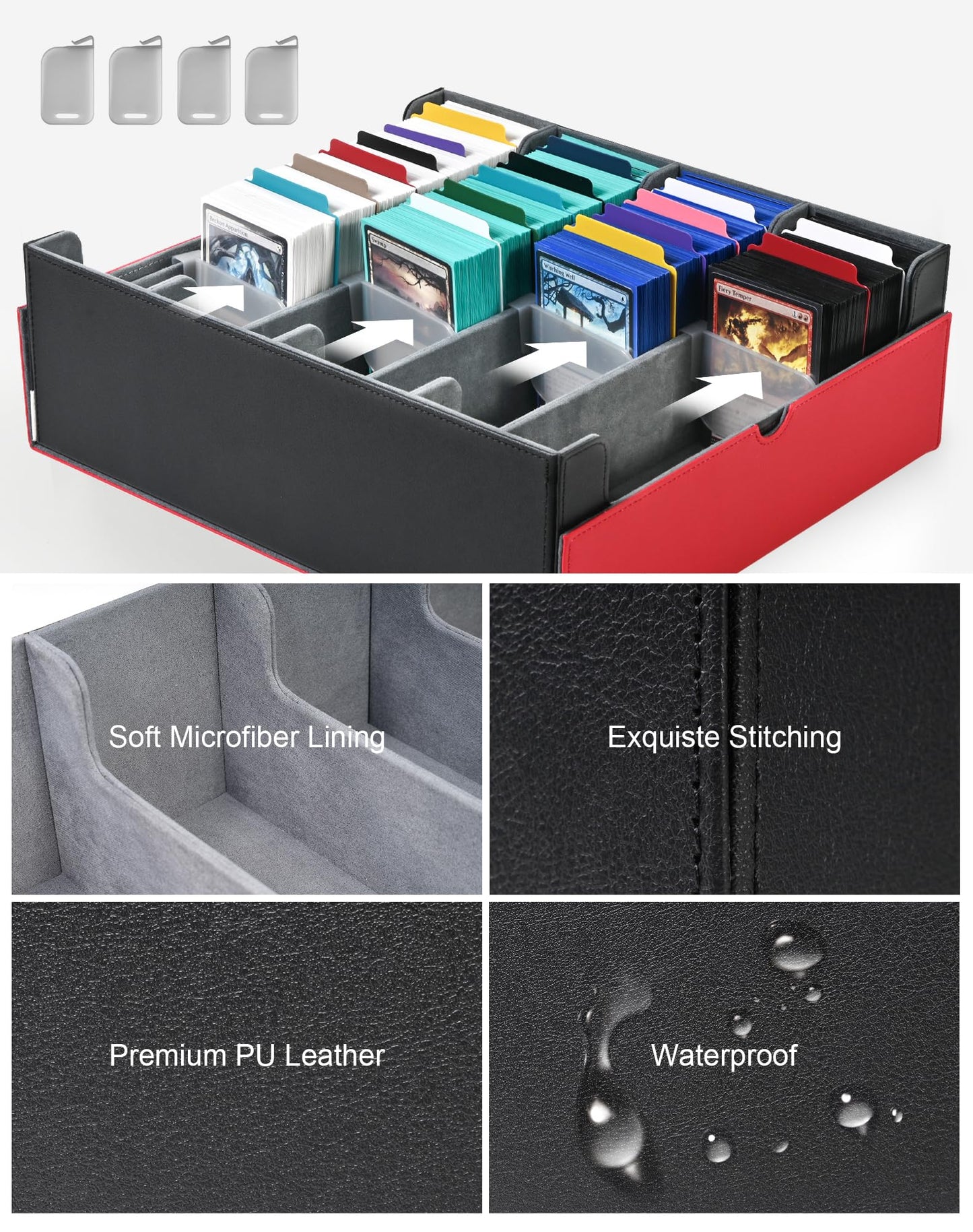 ZLCA Card Storage Box Holds 3200+, Deck Storage Case with 4 Stoppers, Card Organizer for TCG MTG PTCG(Red&White)