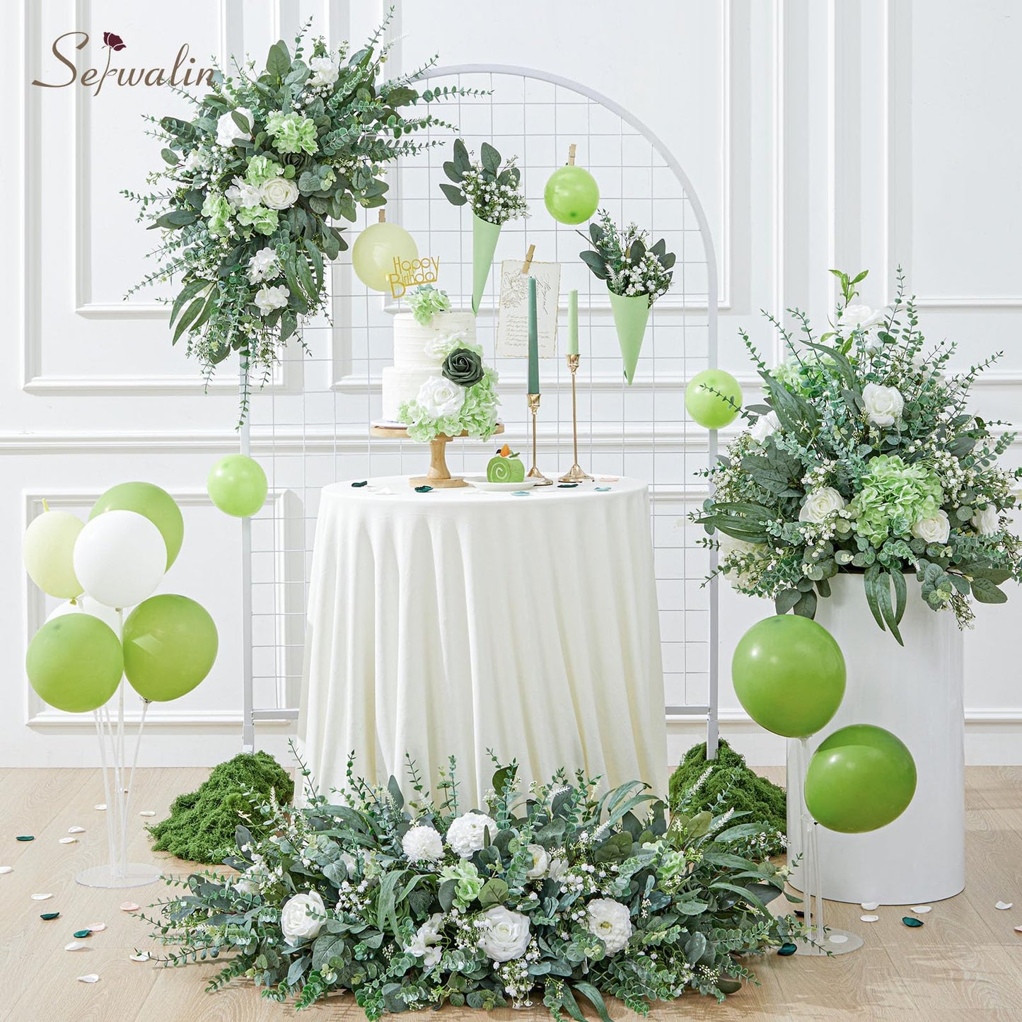 Serwalin 180 Pcs 7 Kinds Mixed Artificial Eucalyptus Greenery Stems Bulk, Baby Breath Flowers Artificial with Faux Leaves Picks for DIY Bouquets Wedding Floral Centerpieces Vase Table Home Decor