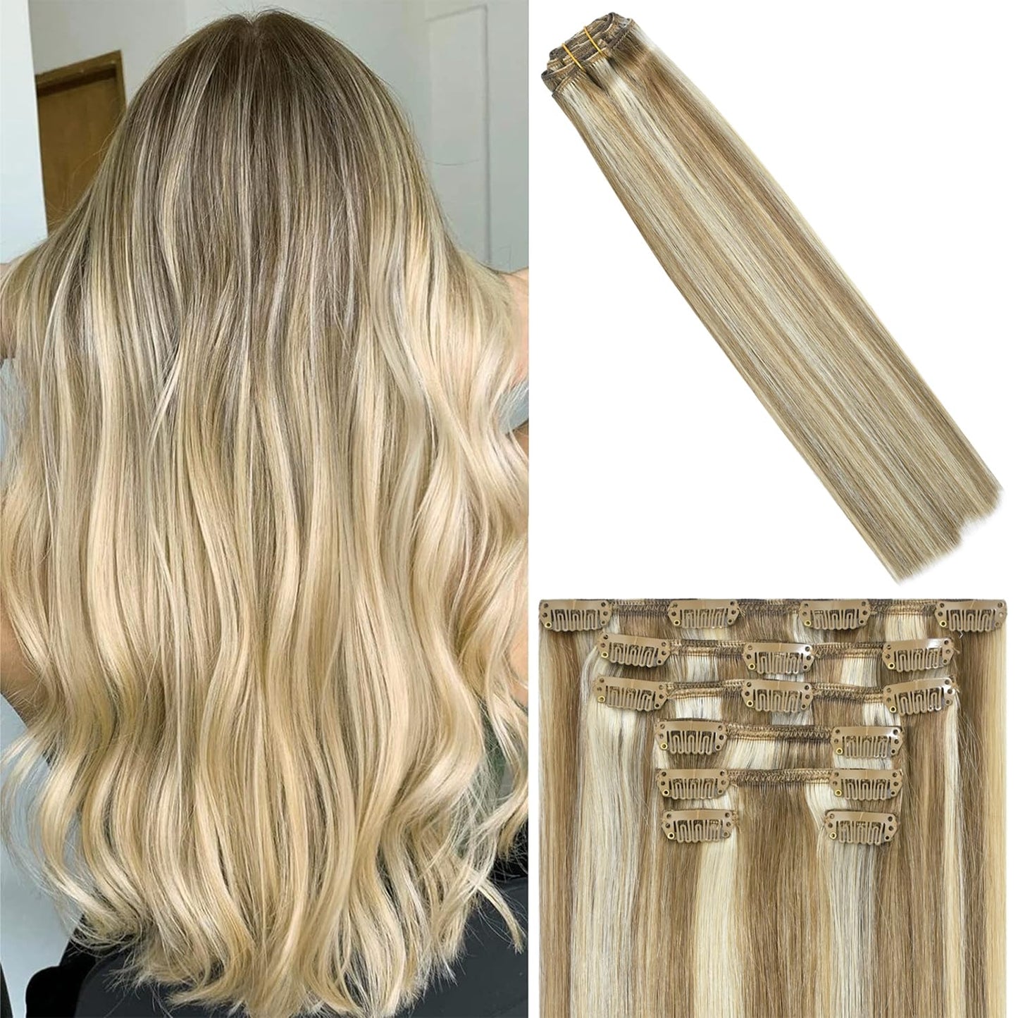 WindTouch Clip in Hair Extensions 100g Clip in Hair Extensions Real Human Hair Mixed Bleach Blonde Hair Extensions real hair extensions clip in human hair 7pc 20inch Thicher Hair Extensions