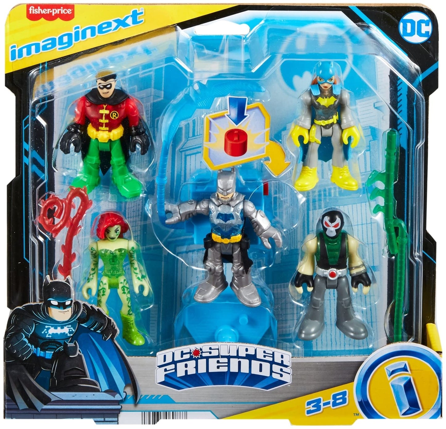 Fisher-Price Imaginext DC Super Friends Preschool Toys Batman Battle Multipack 9-Piece Figure Set with Light-Up Backpack for Ages 3+ Years