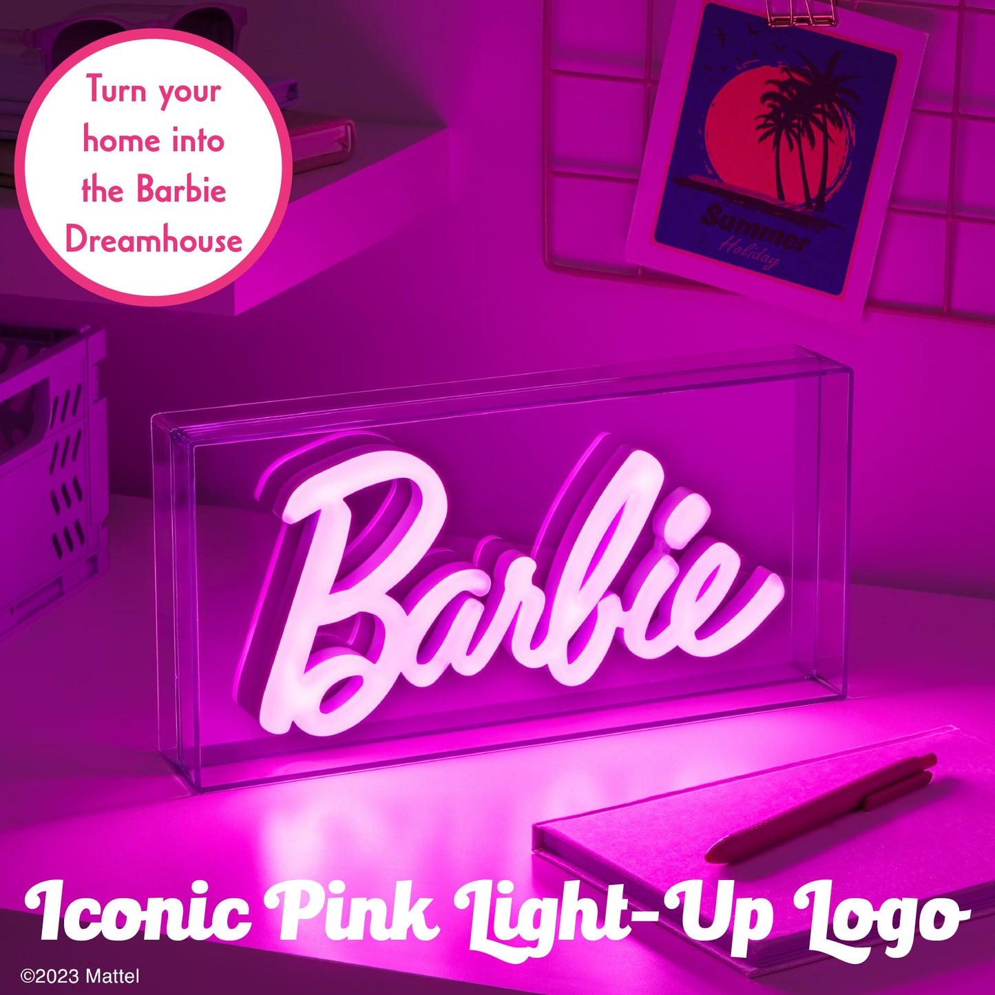 Paladone Barbie Logo LED Neon Pink Sign, Officially Licensed Barbie Merchandise and Room Decor