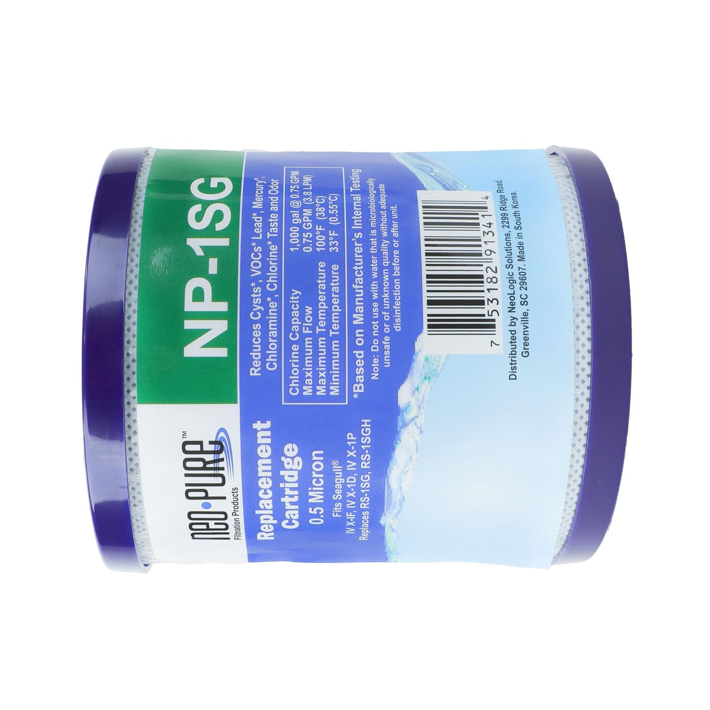 Neo-Pure NP-1SG Sub-Micron Filter Cartridge | Seagull RS-1SG Compatible | Reduces Lead, Mercury, Chlorine, Cysts, VOCs | High Flow Rate & Eco-Friendly