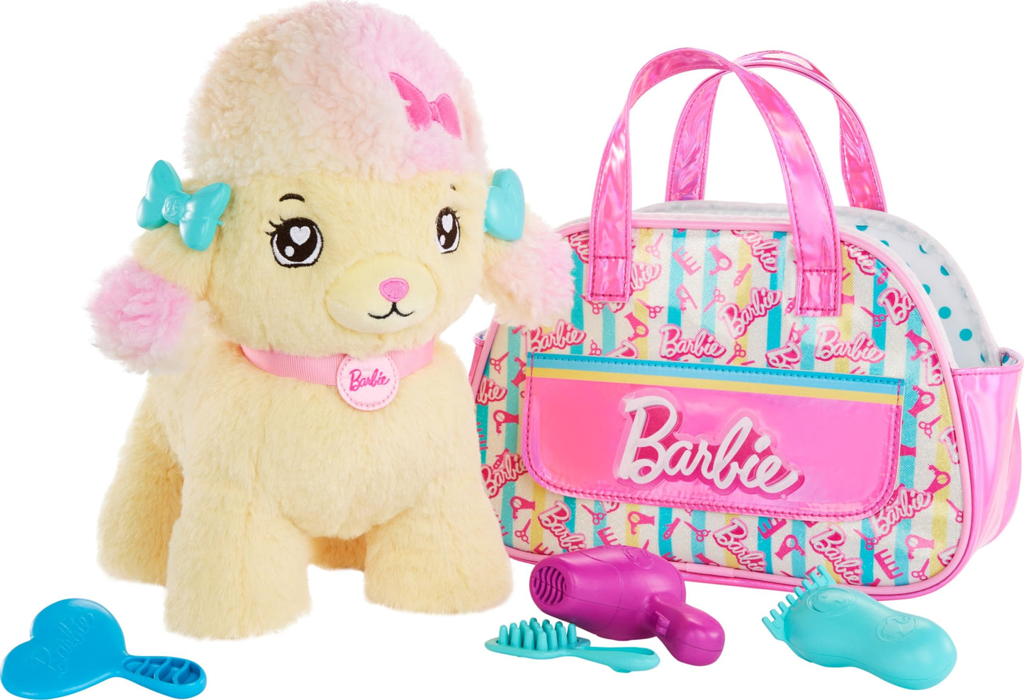 Mattel Barbie Salon Pet Adventure Plush Poodle with Themed Bag and Accessories, Toy +3 Years (HPJ43)