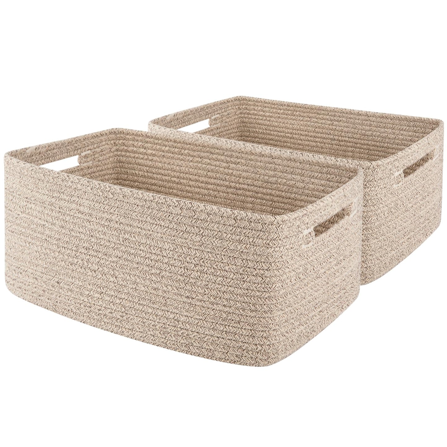 OIAHOMY Storage Basket for Shelves, Closet Cube Storage Bins Baskets for Clothes Blanket Towels, Baby Nursery, Toy Baskets Box, Woven Rope Basket, 17.72 * 12.99 * 7.87 IN, 2 Packs Brown