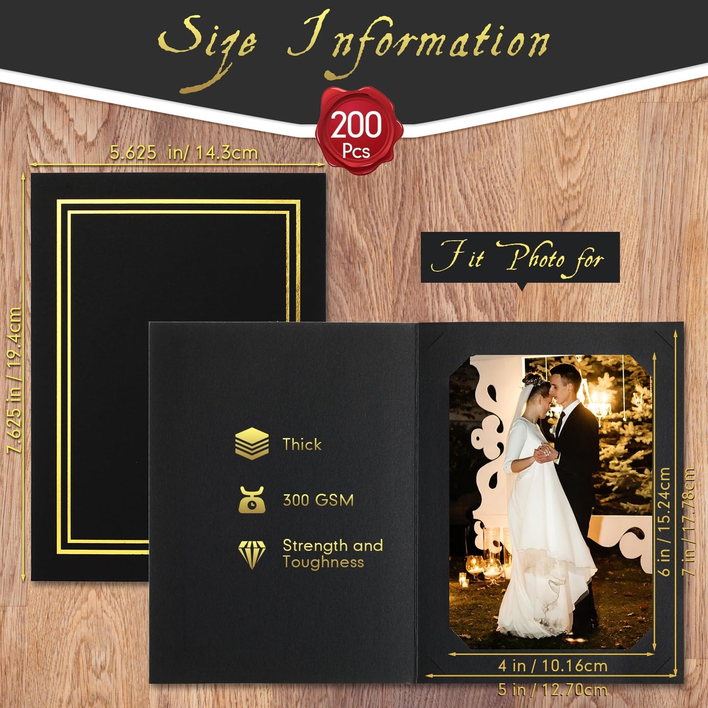 Fainne 200 Pcs Photo Folders for 4x6 or 5x7 Pictures Photo Frame Note Cards Paper Greetings Cardboard Picture Frame Inserts Cards Picture Insert Notecard for Portraits
