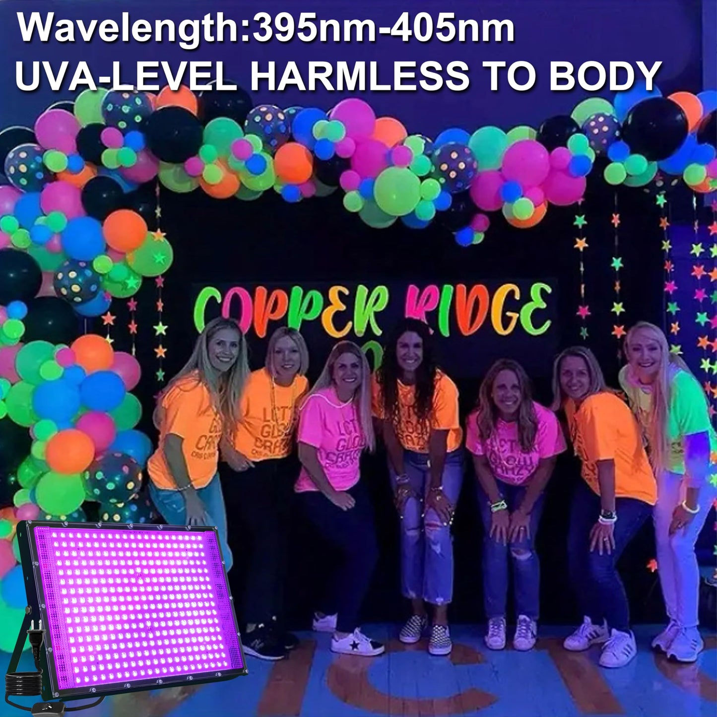 4 Pack 300W Blacklight 336 LEDs, UV Lamp Black Lights for Glow Party, 395nm, IP65 Outdoor Black Light Fixture for Halloween, Glow in The Dark Party, Fluorescent Poster Tapestry, Body Painting