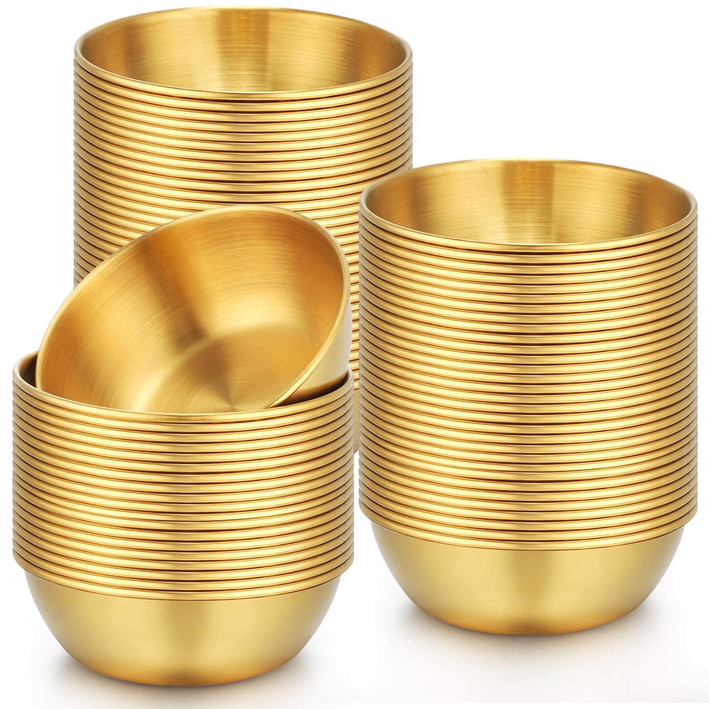 Tanlade 50 Pcs Metal Sauce Bowls Round Stainless Steel Seasoning Dishes Cups 3.2 Inch Mini Saucers Ramekins Plates Small Sushi Dipping Bowls Prep Appetizer Plates for Kitchen(Gold)