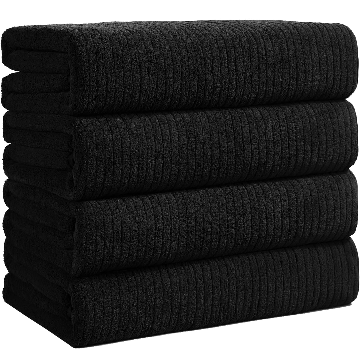 Lunoku Bath Towels Set of 4 Extra Large 35 x 70 Inches,Luxury Thick High Absorbent and Quick Dry Bath Sheet,Ultra Soft Microfiber,Bathroom,Beach,Yoga,Sport,SPA,Fitness (Black)
