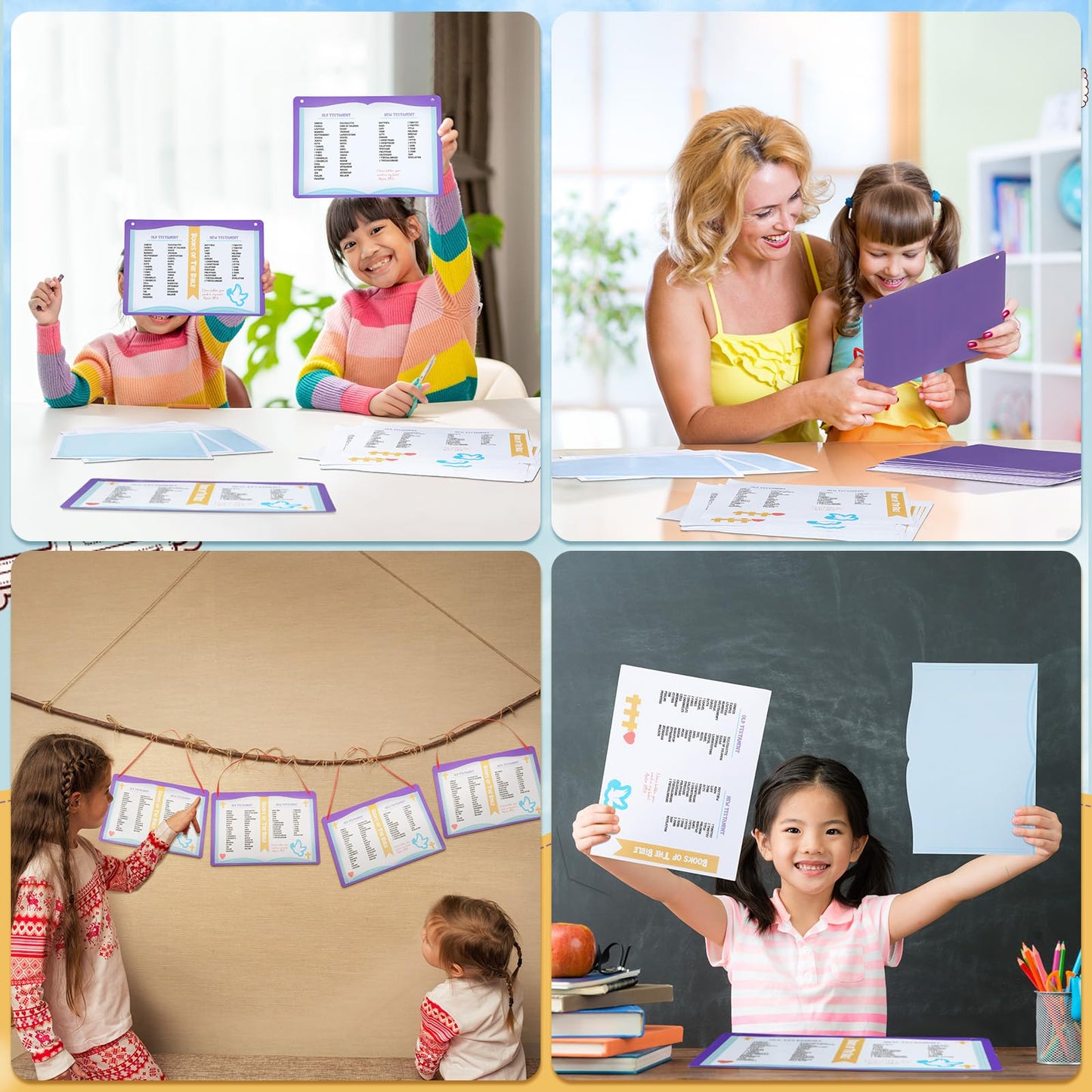 Motipuns 24 Sets Books of The Bible Craft Kit for Kids Religious Sunday School Crafts Christian Bible DIY Sticker Hanging Ornament for Classroom VBS Church Activities