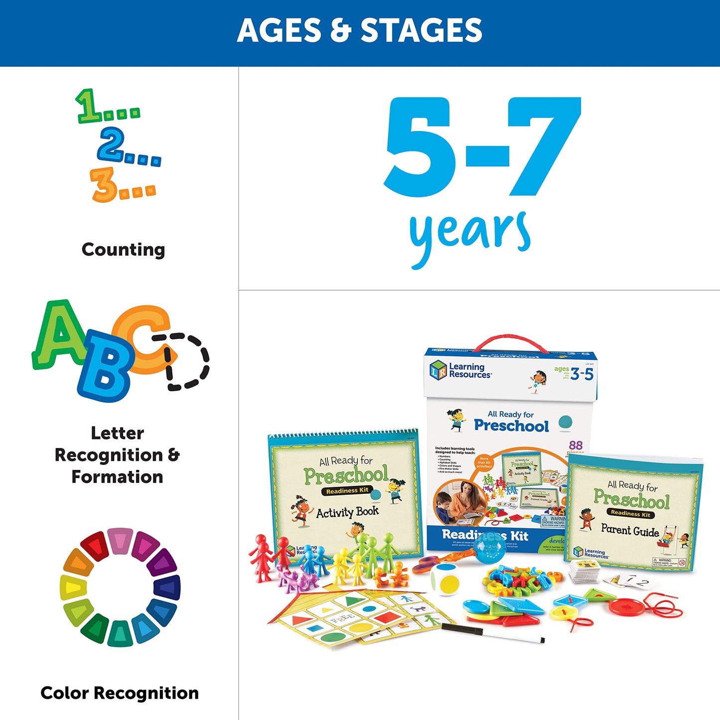 Learning Resources All Ready for Preschool Readiness Kit - 60 Activities Set, Ages 3+, Kindergartner Preparation Kit, Preschool Homeschool, Preschool Curriculum Kit
