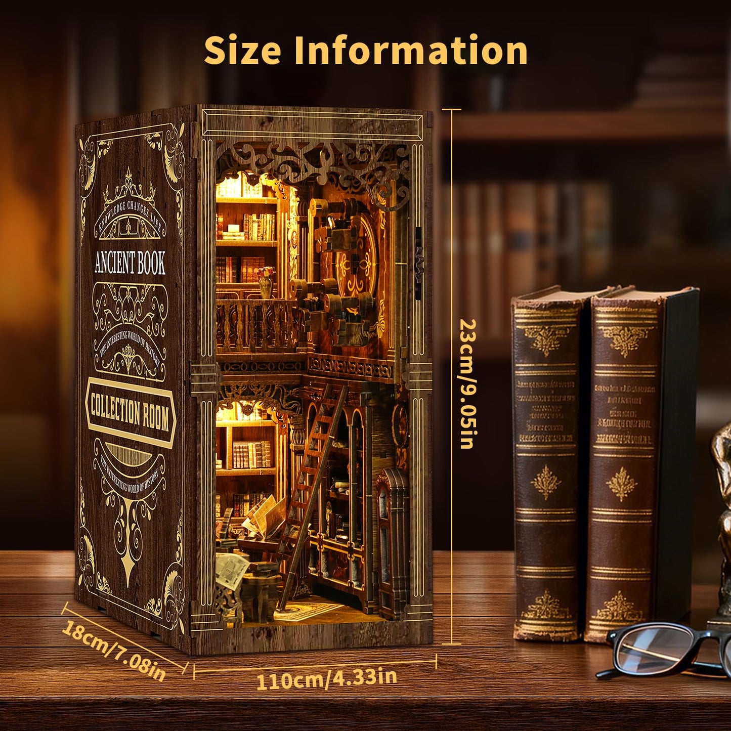 Book Nooks for Adults, Book Nook Library Dollhouse Book Nook Kit, Model Kits Craft Kits for Adults, 3D Wooden Puzzle Book Nook Craft Bookshelf Dec (3D-Ancient Books)