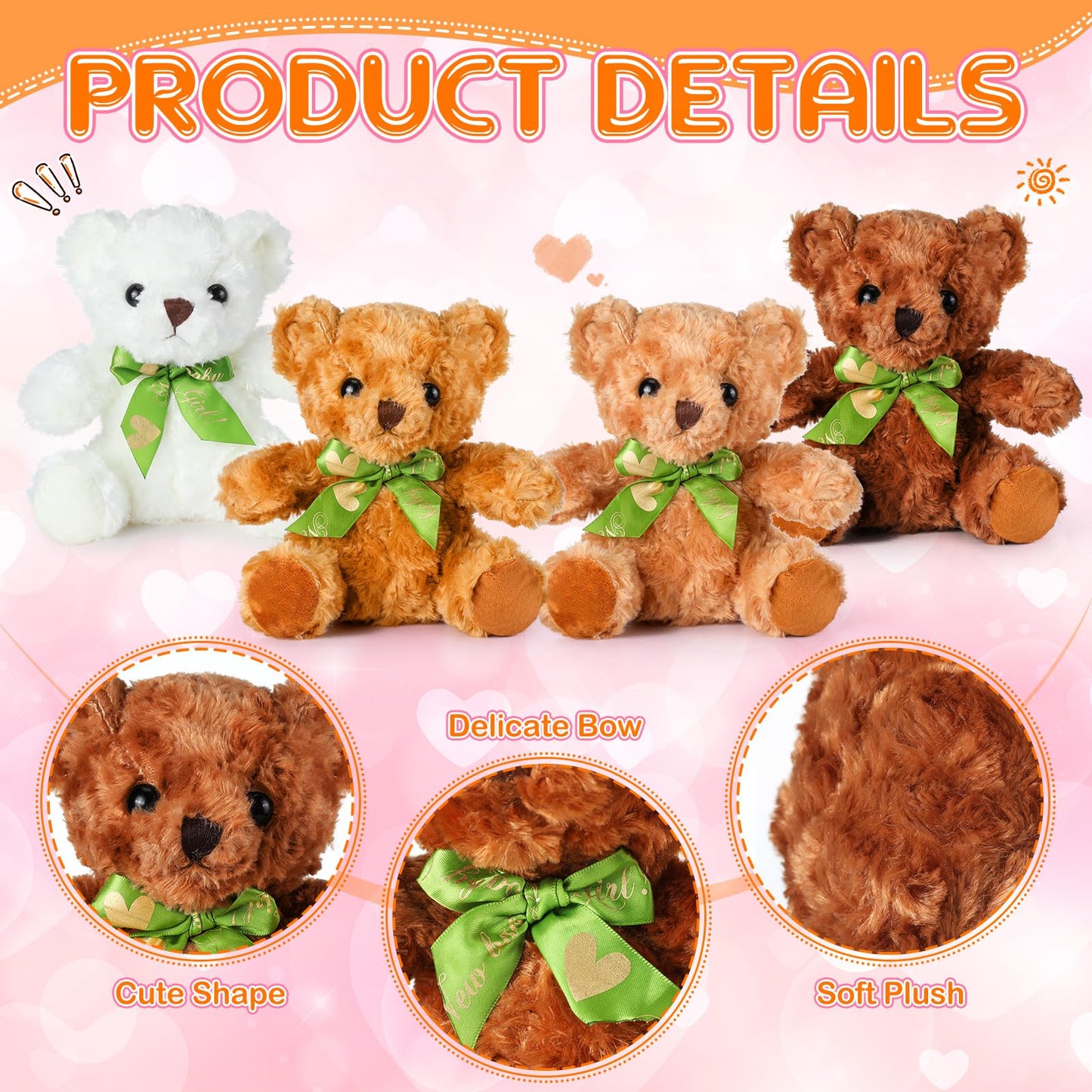 HyDren 24 Pieces Bulk 8 Inch Bears Stuffed Animals Small Soft Bear Plush Stuffed Toy with Bow Tie for Birthday Wedding Baby Shower Party Gift Favors
