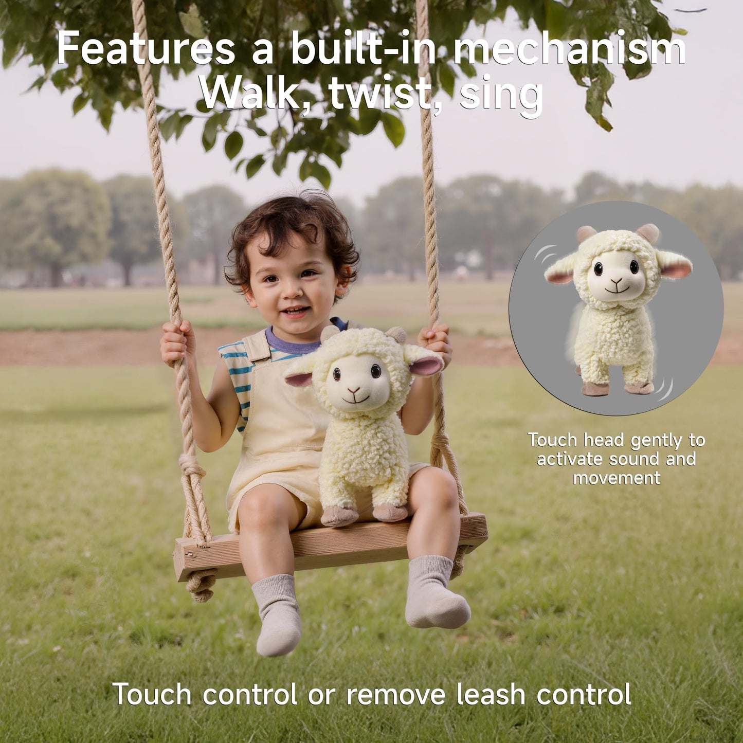 eJog Pup Electronic Interactive Singing Walking Lamb Plush Toy, Sheep Stuffed Animal with Leash, Soft Sheep Baby Toys Pet Buddy for Babies and Toddlers