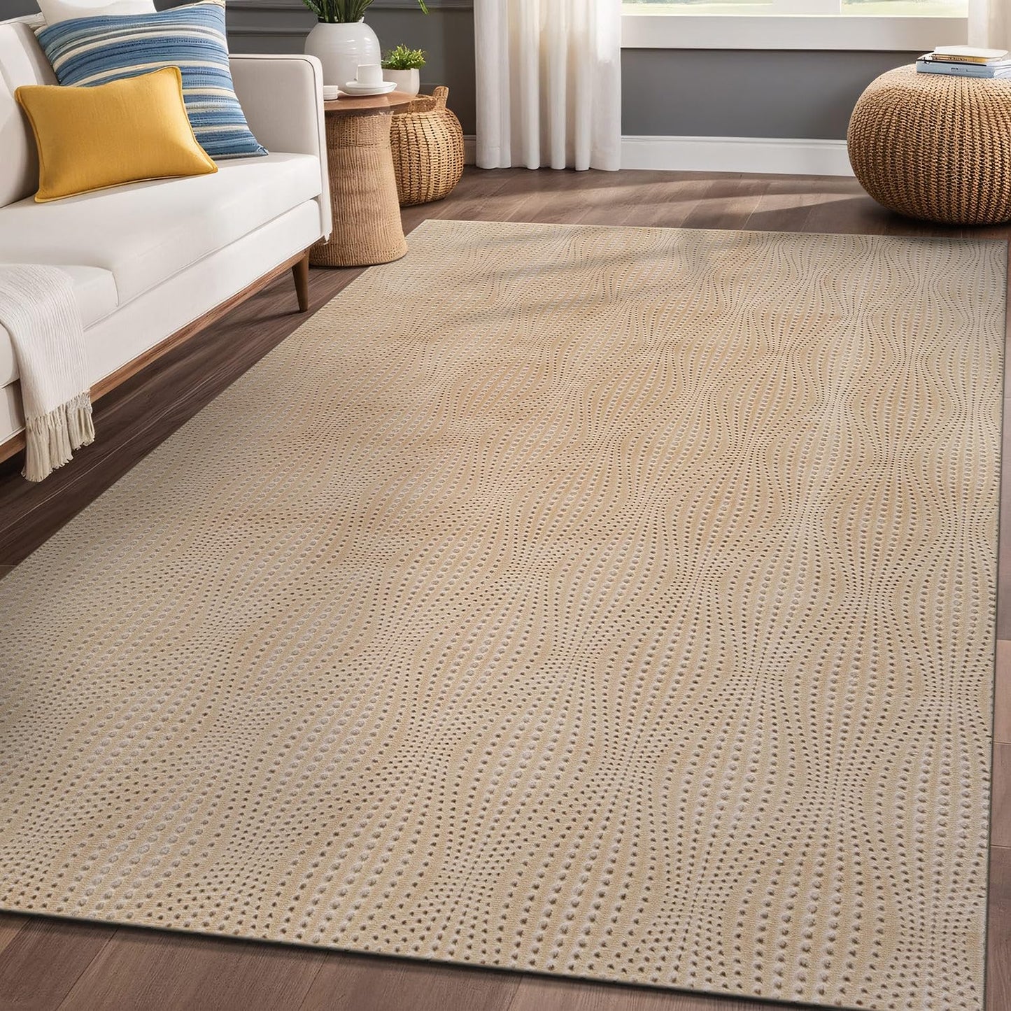 Luul Home Modern Beige Non Slip Rug Solid 4x6 Non Skid Soft Rubber Back Area Rugs for Living Room Kitchen Bedroom Bathroom Dining Room Easy Cleaning Stain Resistant Non Shedding Carpet 4 x 6