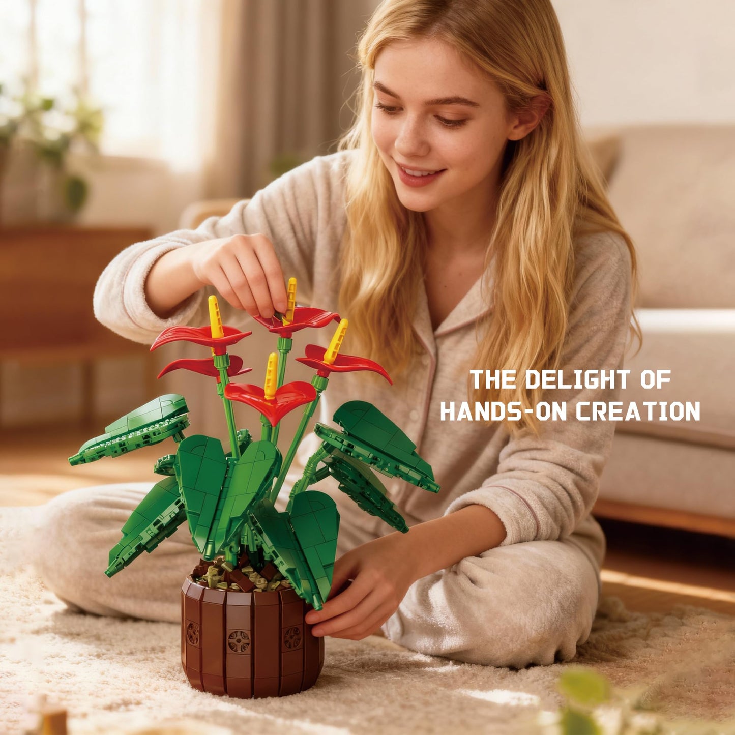 ZONECYTD Flowers Botanicals Anthurium Building Set, Artificial Plants Bonsai Collection for Women Adults 732pcs