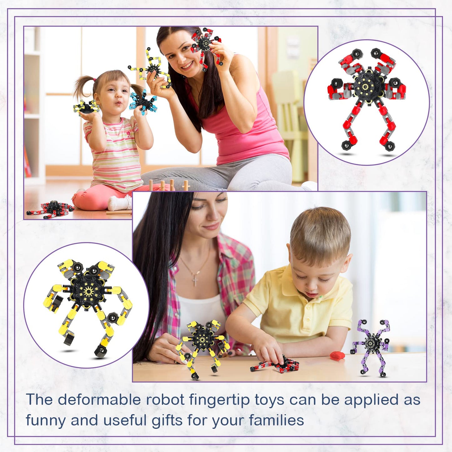 100 Pcs Funny Sensory Fidget Toy Bulk Transformable Chain Robot Finger Toys Fidget Spinners Stress Relief Fingertip Gyro Deformable Mechanical Spiral Twister Spinner for Adult Kids ADHD(Classic)