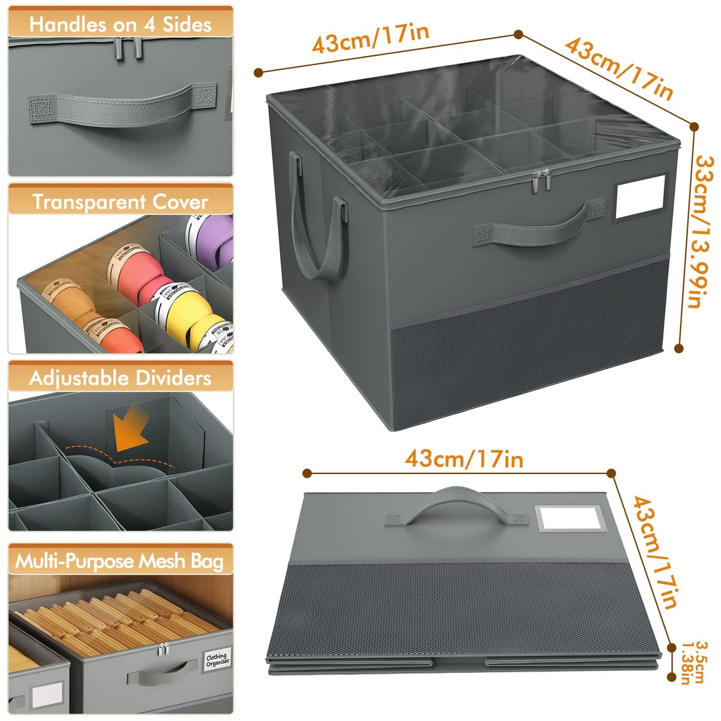 NestOrganix 2 Pack Shoe Organizer for Closet, Large Shoe Box Storage Containers, Foldable Shoe Storage Organizer Box Bin with Adjustable Dividers and Clear Cover, Space Saving Shoes Holder, Gray