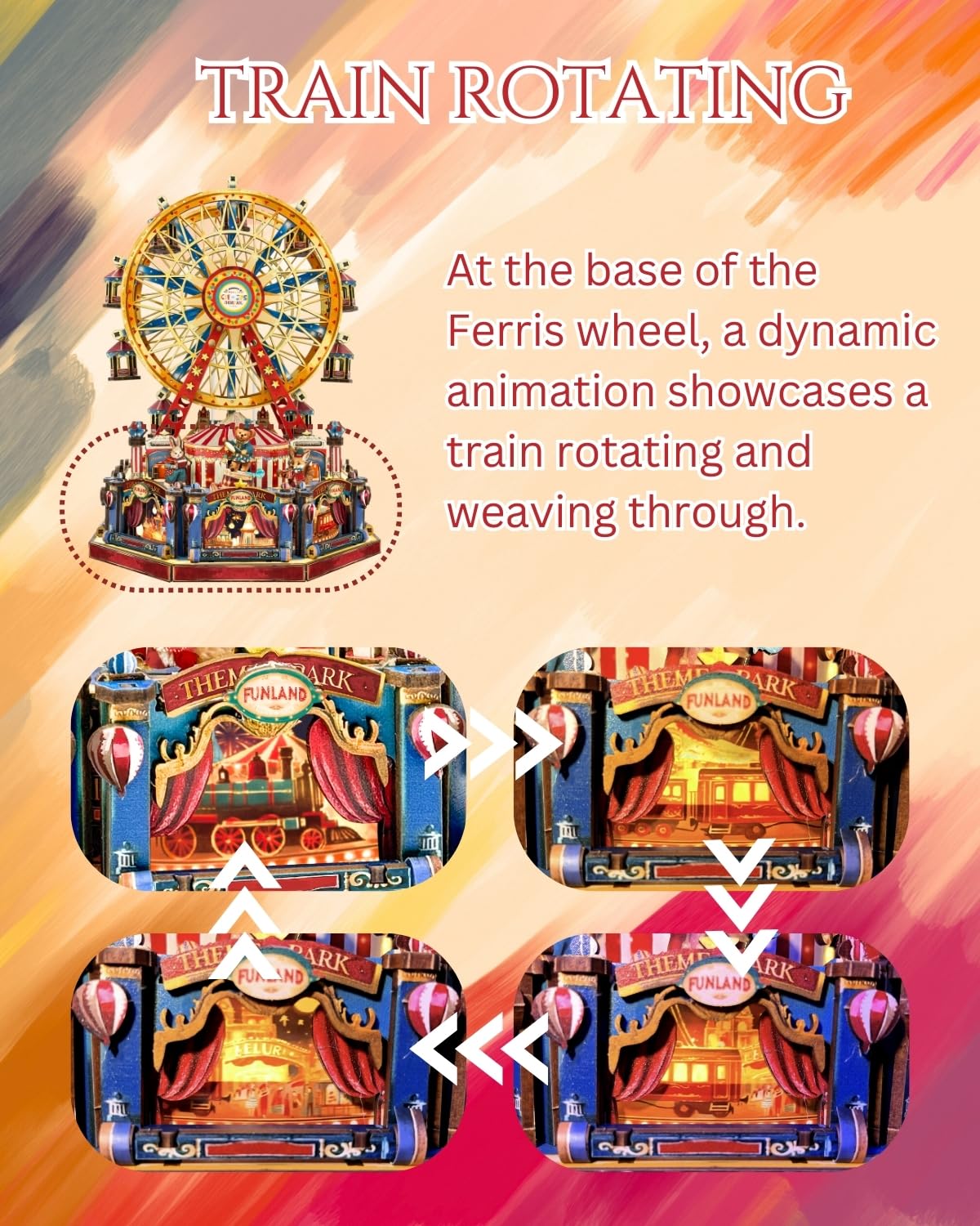 Merrifete Circus Theme Ferris Wheels Music Model Kits, DIY Miniature House Kit w/Light, Dollhouse Mini House Kit, Wood 3D Puzzles Tiny House Book Nook Christmas Halloween Birthday for Adult