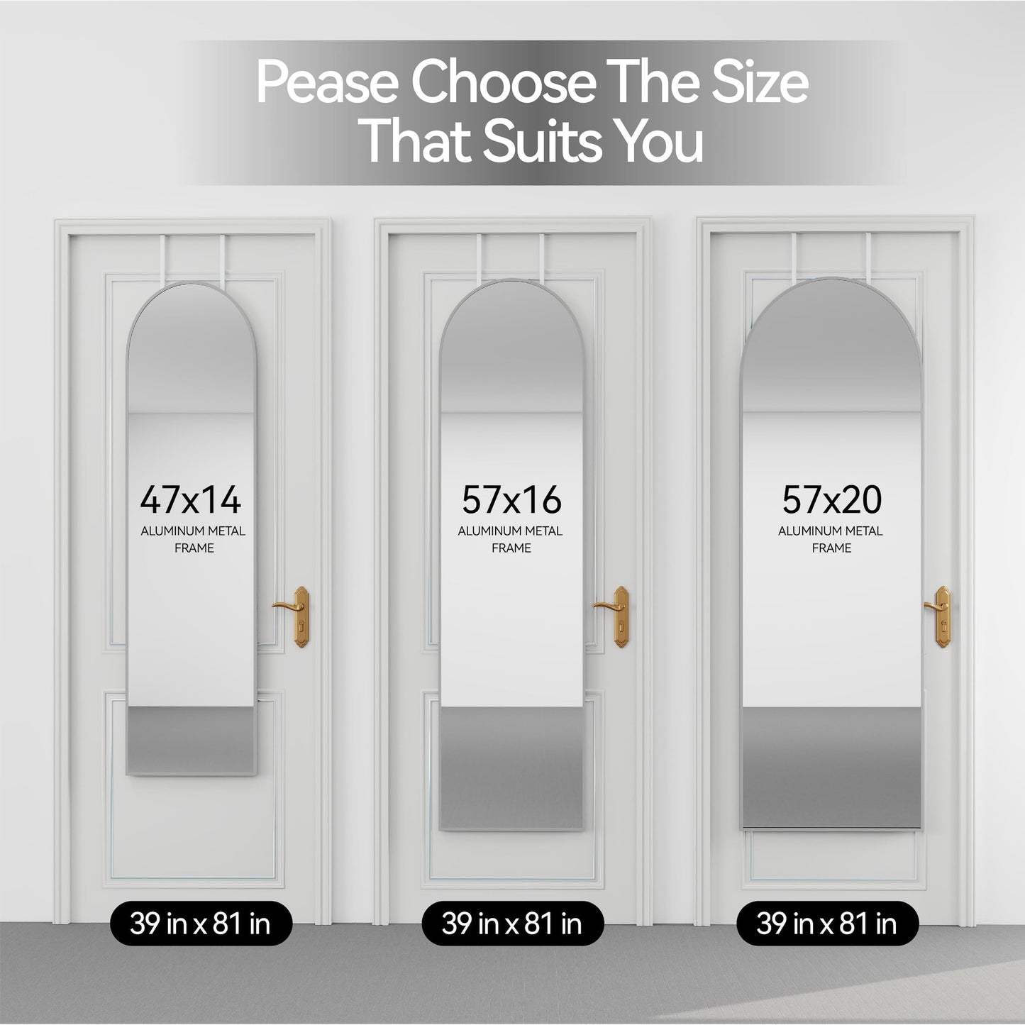 SCWF-GZ 57x20 Door Hanging Full Length Mirror, Floor (Height 5.7ft just Body in1.3ft) or Wall Mounted Metal Frame Arch Dressing Mirrors for Bedroom Bathroom Living Room 57 20 inch Silver