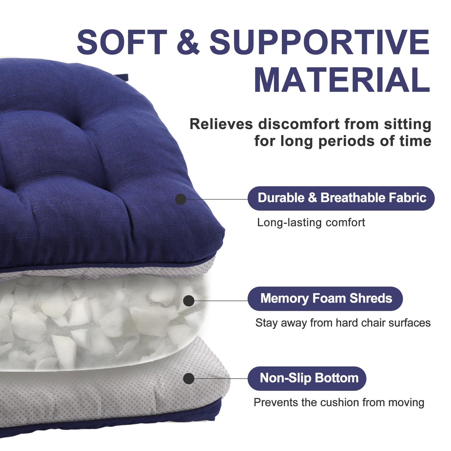 Battilo Chair Cushions Set of 4 for Dining Chairs, Seat Cushions for Kitchen Chairs with Non-Slip Backing, Indoor/Outdoor Waterproof Chair Seat Pads with Ties, 15.5"x15.5"x4", Navy