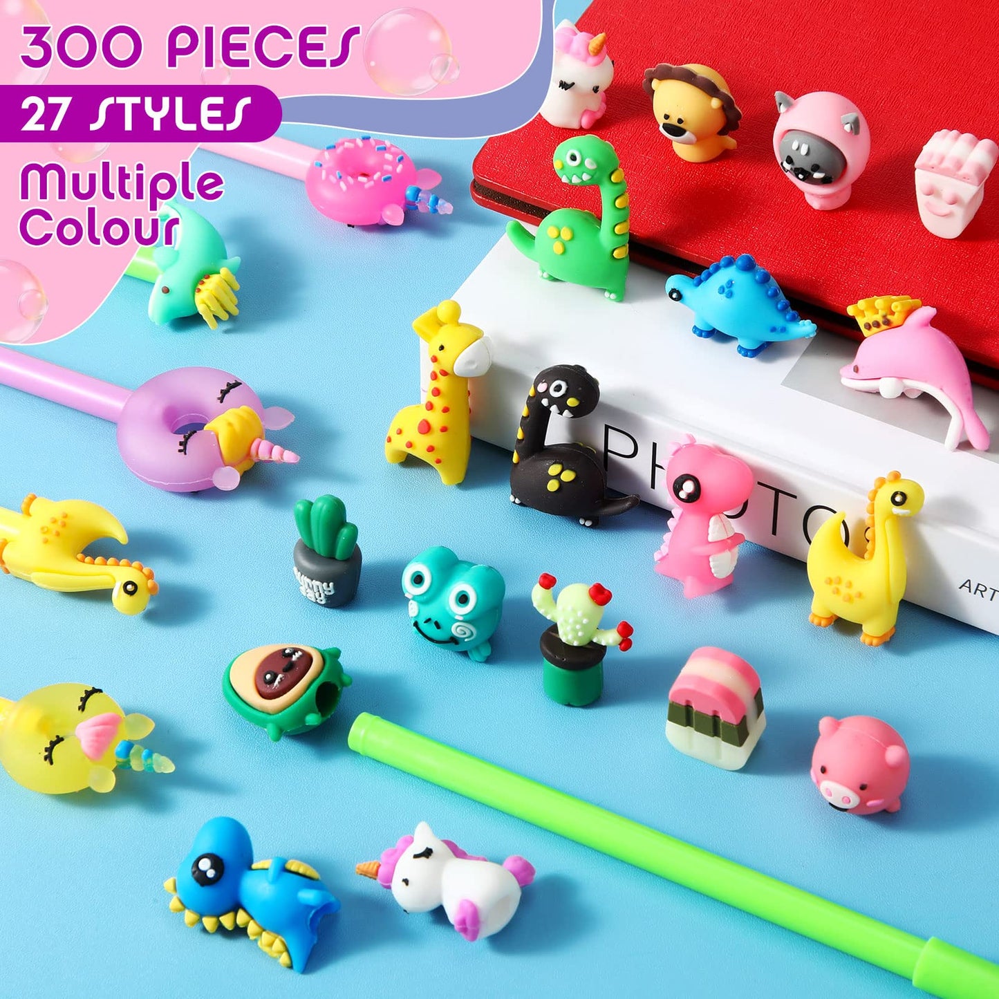 Zhehao 300 Pcs Novelty Pens Bulk Kids Cute Cartoon Fun Pens 0.5 mm Black Gel Ink Assorted Animal Styles Kawaii Decorative Writing for School Office Home Teacher Student Kids Gifts Supplies