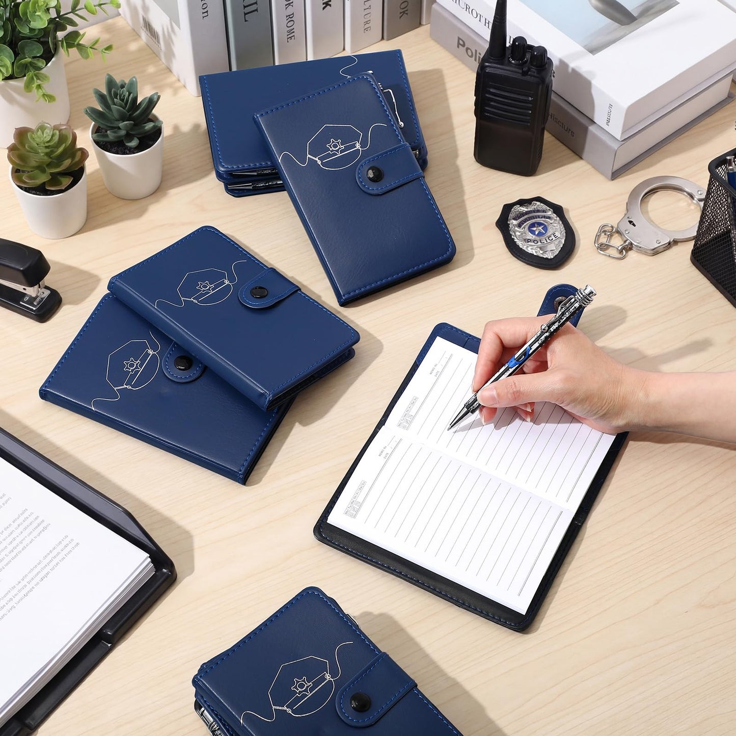 Ctosree 20 Sets Christmas Police Gifts Pocket Leather Notebooks with Handcuff Pens for Law Enforcement Police Officer Appreciation Gifts Stocking Stuffers