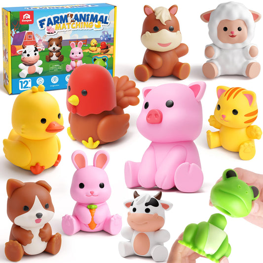 Coogam 10Pcs Farm Animal Matching Toys, Fine Motor Educational Learning Games for Preschool Baby Activities, Montessori Counting and Color Shape Sorting Toy Gift for Kids 1 2 3 Years Old